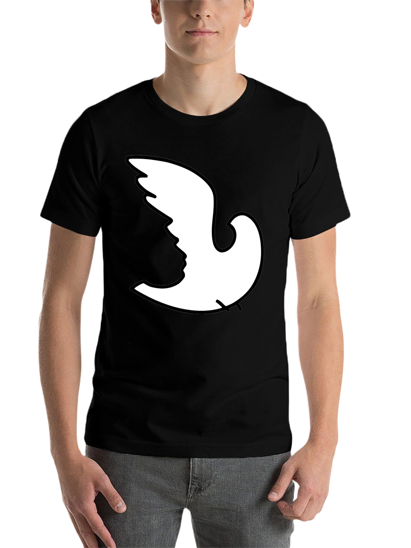 Black Optical Illusion Dove Face Graphic T-Shirt view 7