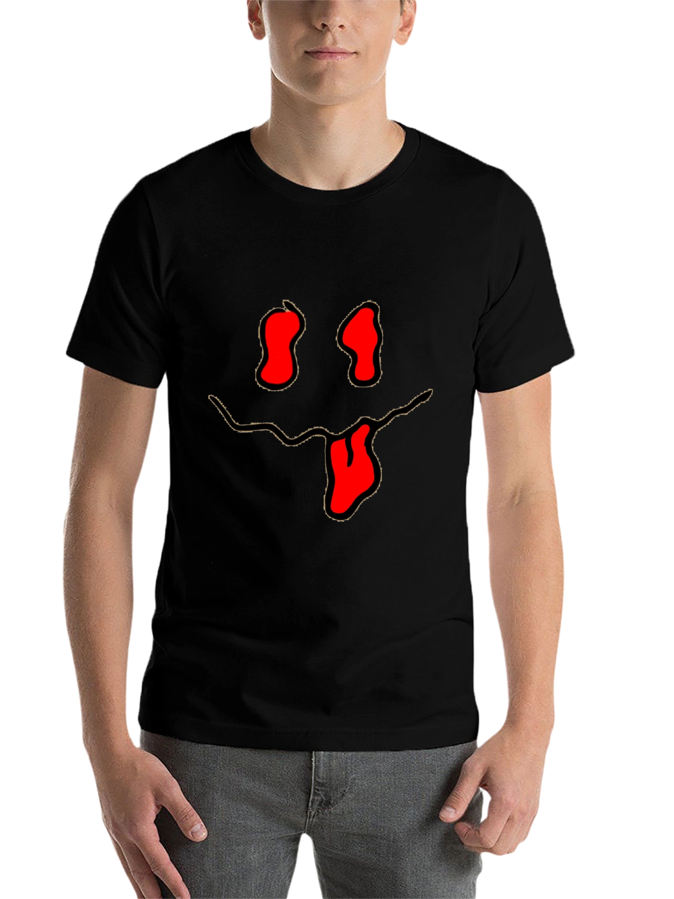 Black Funny Face Graphic Tee - Black Cotton T-Shirt view 7