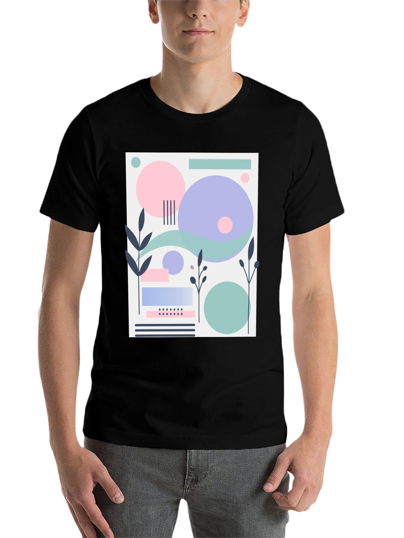 Black Abstract Geometric Design T-Shirt - Modern Art Tee view 7