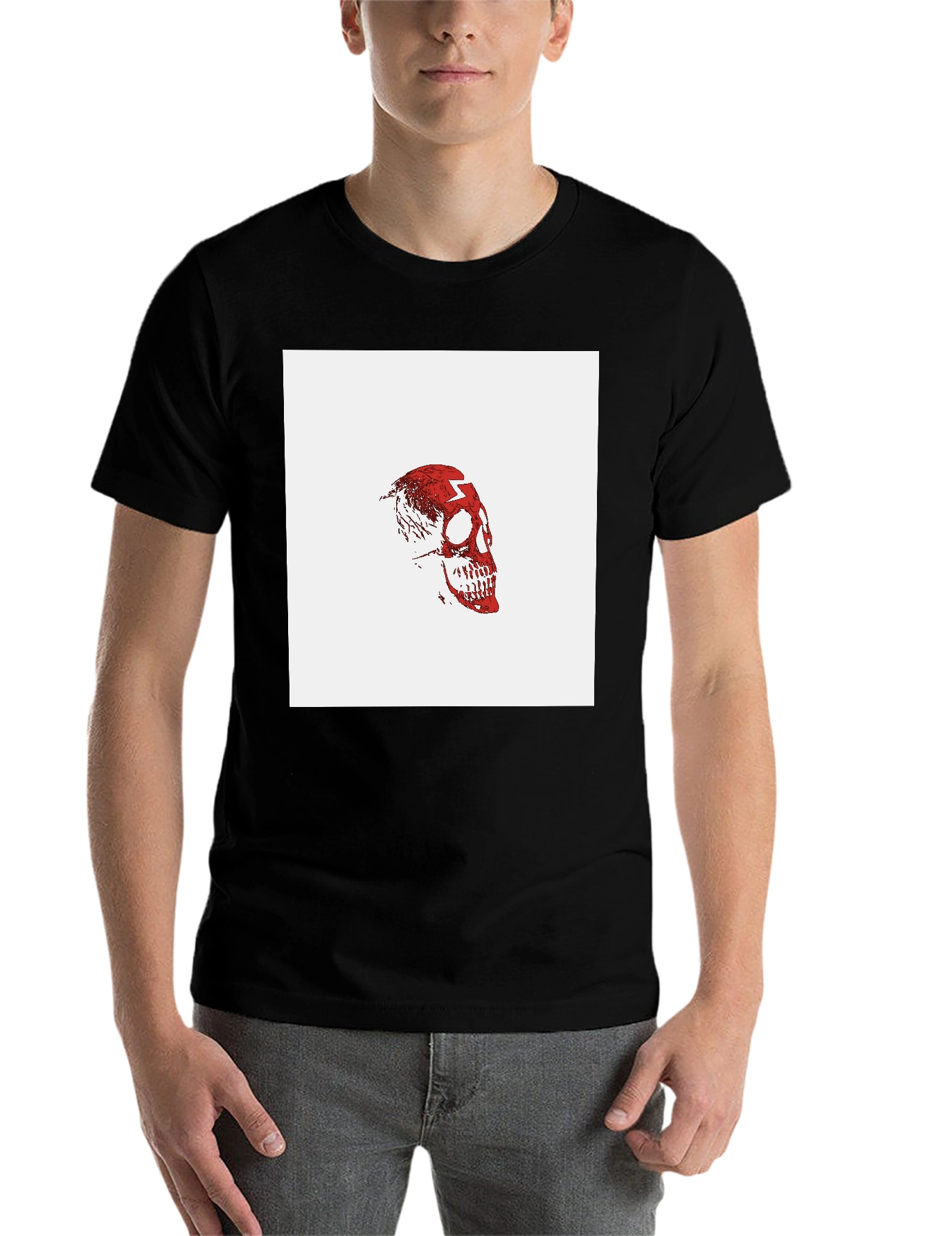 Black Skull Graphic Tee - Red Skull on Black Shirt view 7