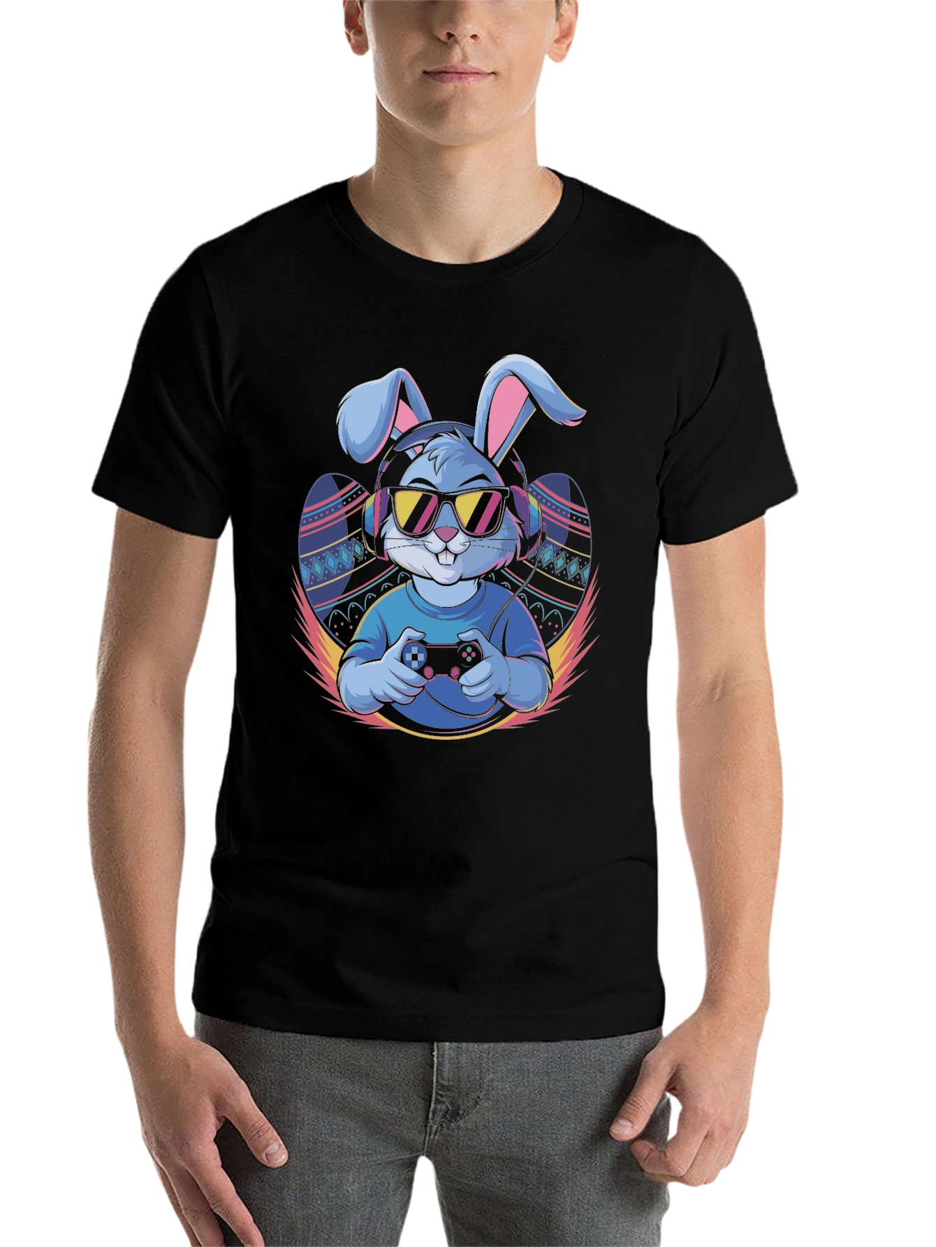 Black Cool Gamer Bunny T-Shirt view 7