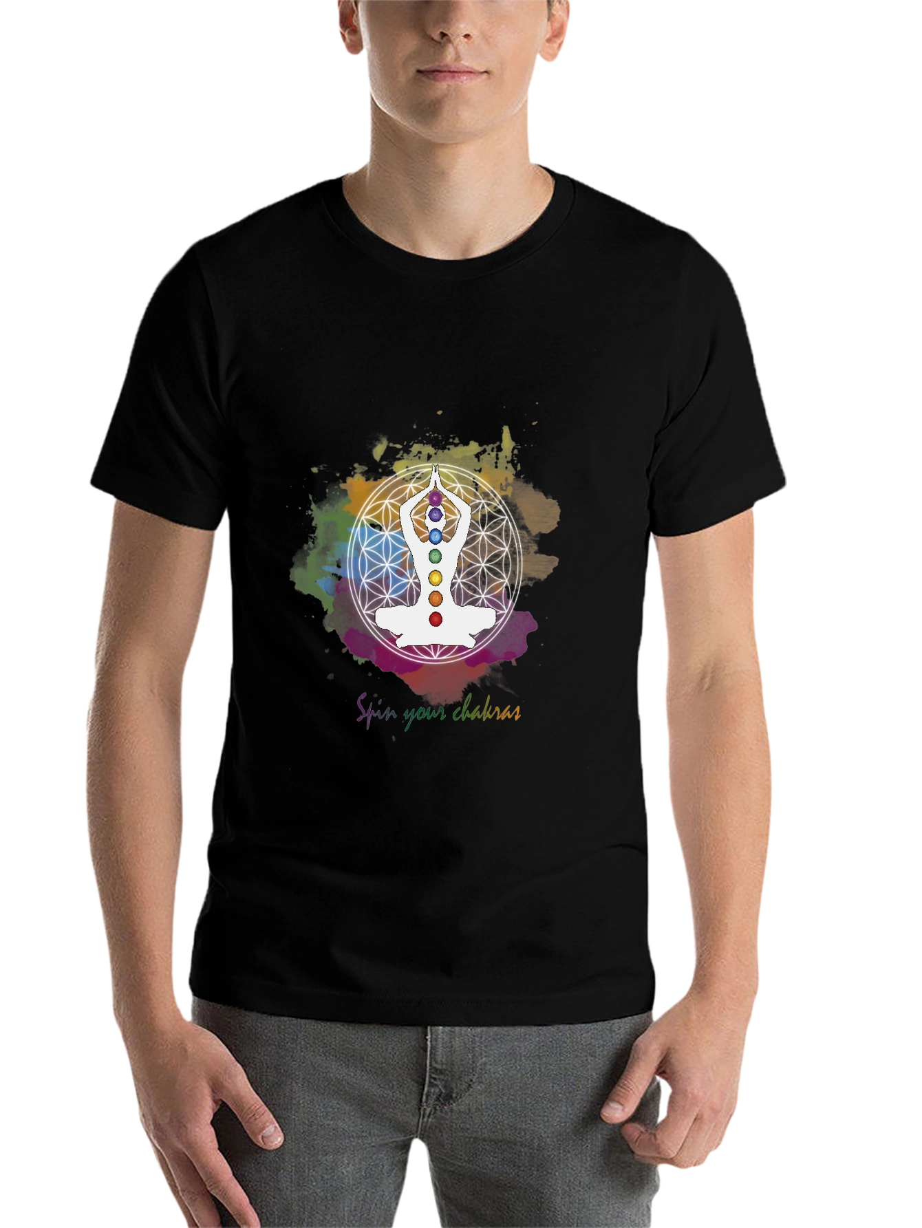 Black Chakra Meditation T-Shirt - Spiritual Yoga Design view 7
