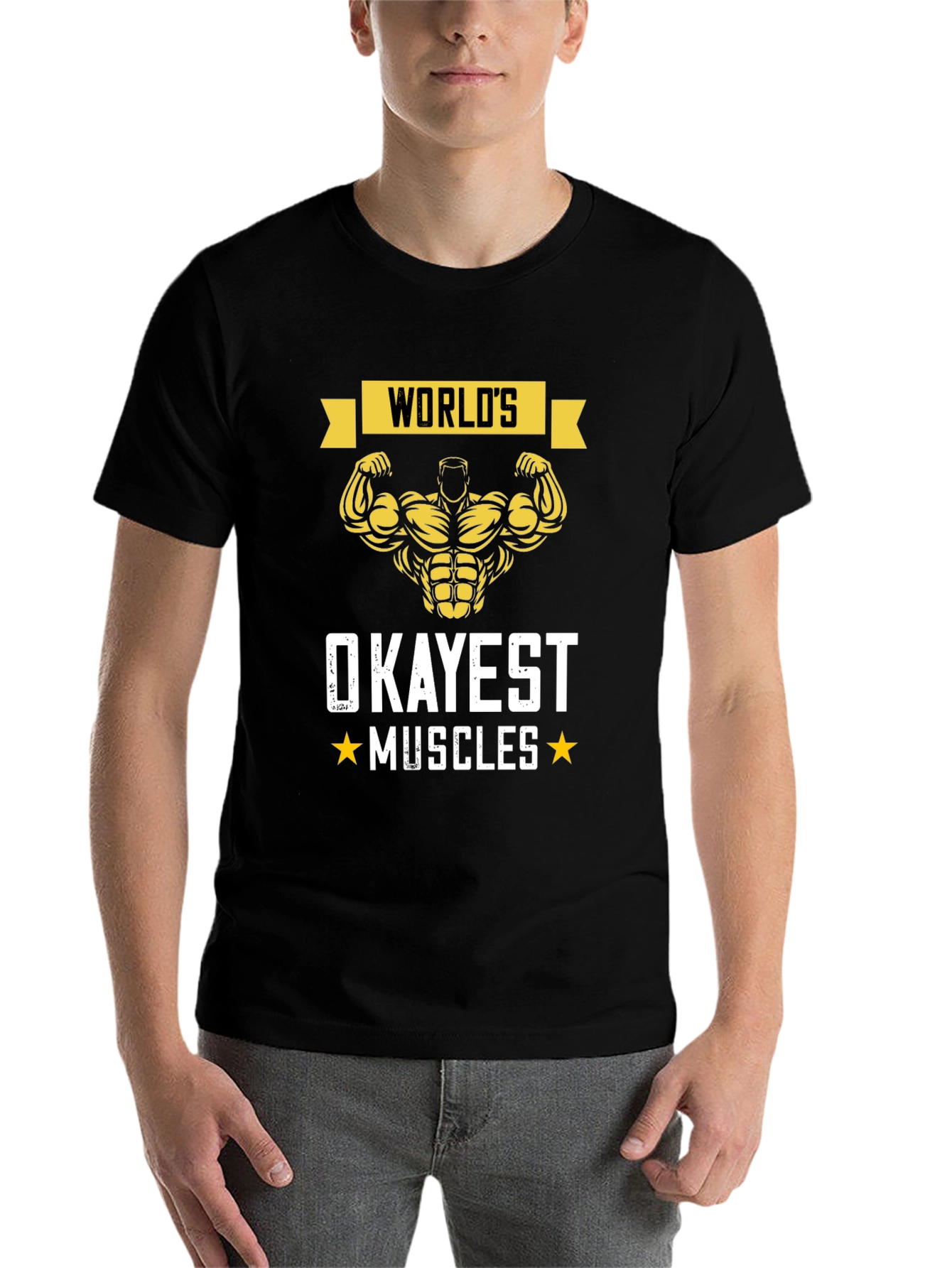 Black World's Okayest Muscles Graphic T-Shirt view 7