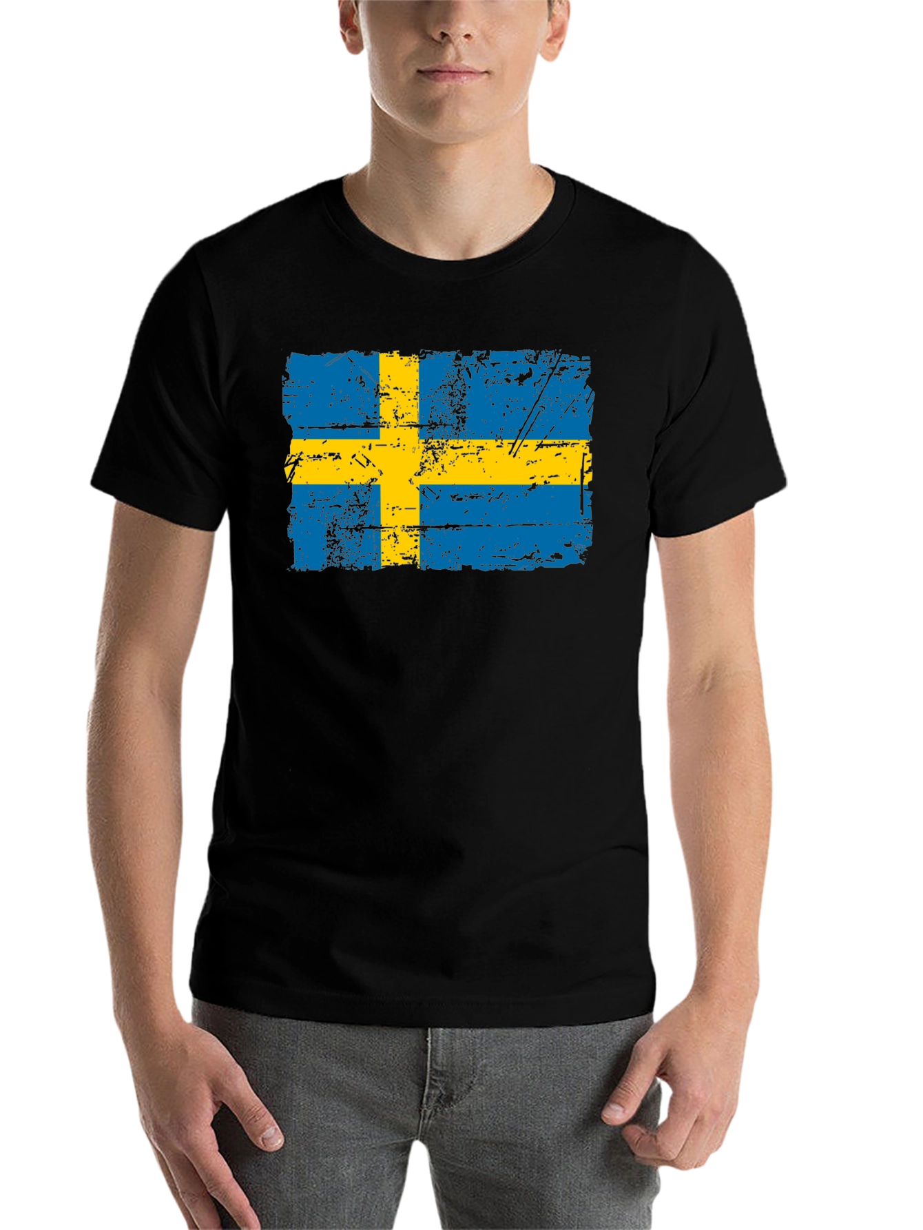 Black Sweden Flag Distressed T-Shirt view 7