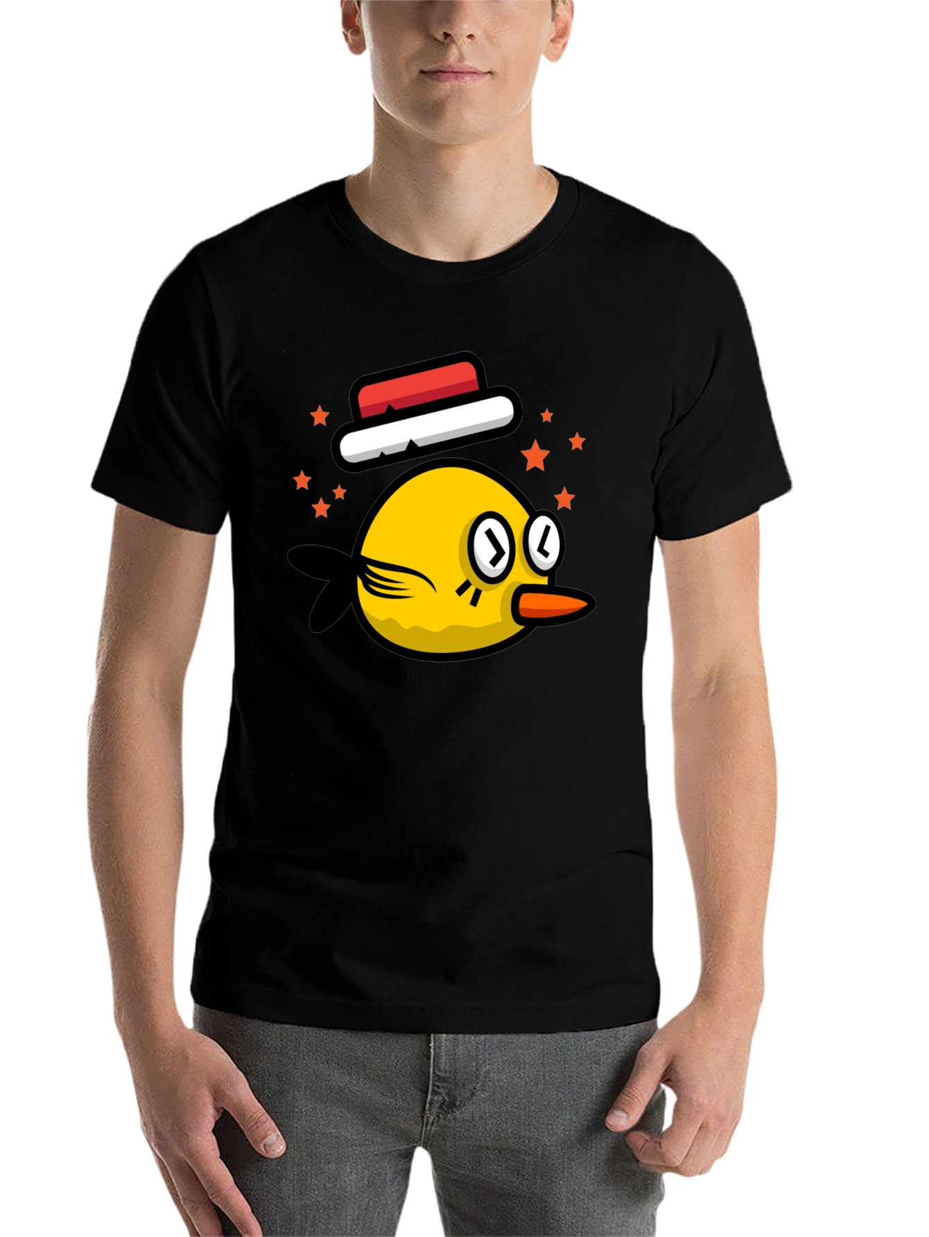 Black Cartoon Bird Graphic Tee - Black Cotton Casual T-Shirt view 7