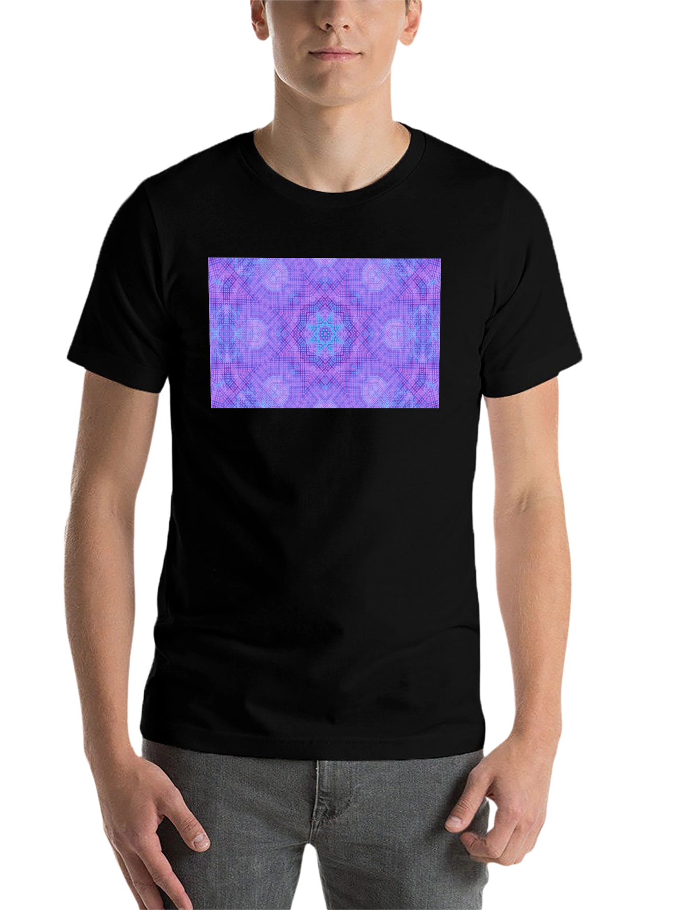 Black Kaleidoscope Pattern T-Shirt - Unisex view 7