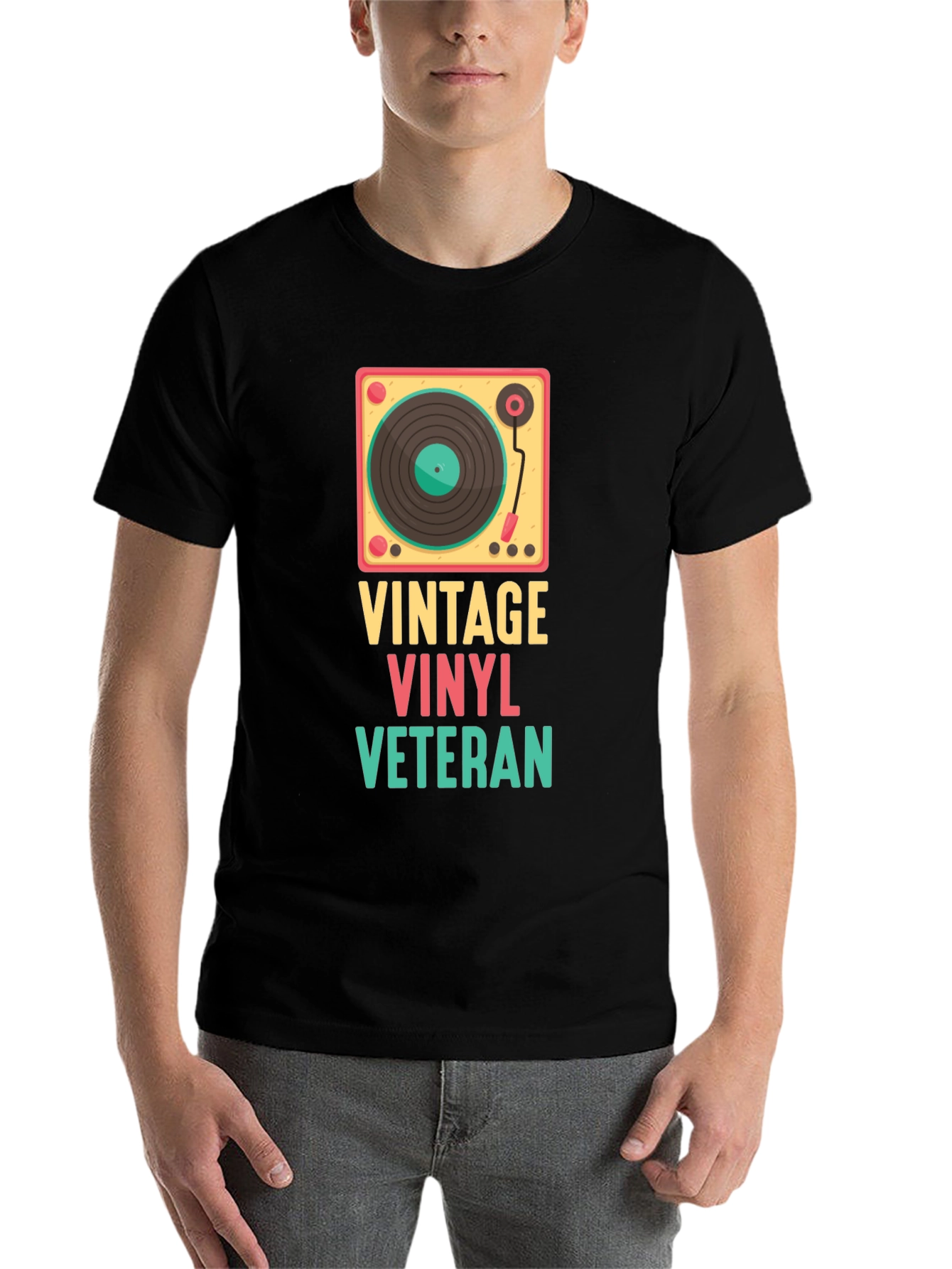 Black Vintage Vinyl Veteran Graphic Tee view 7