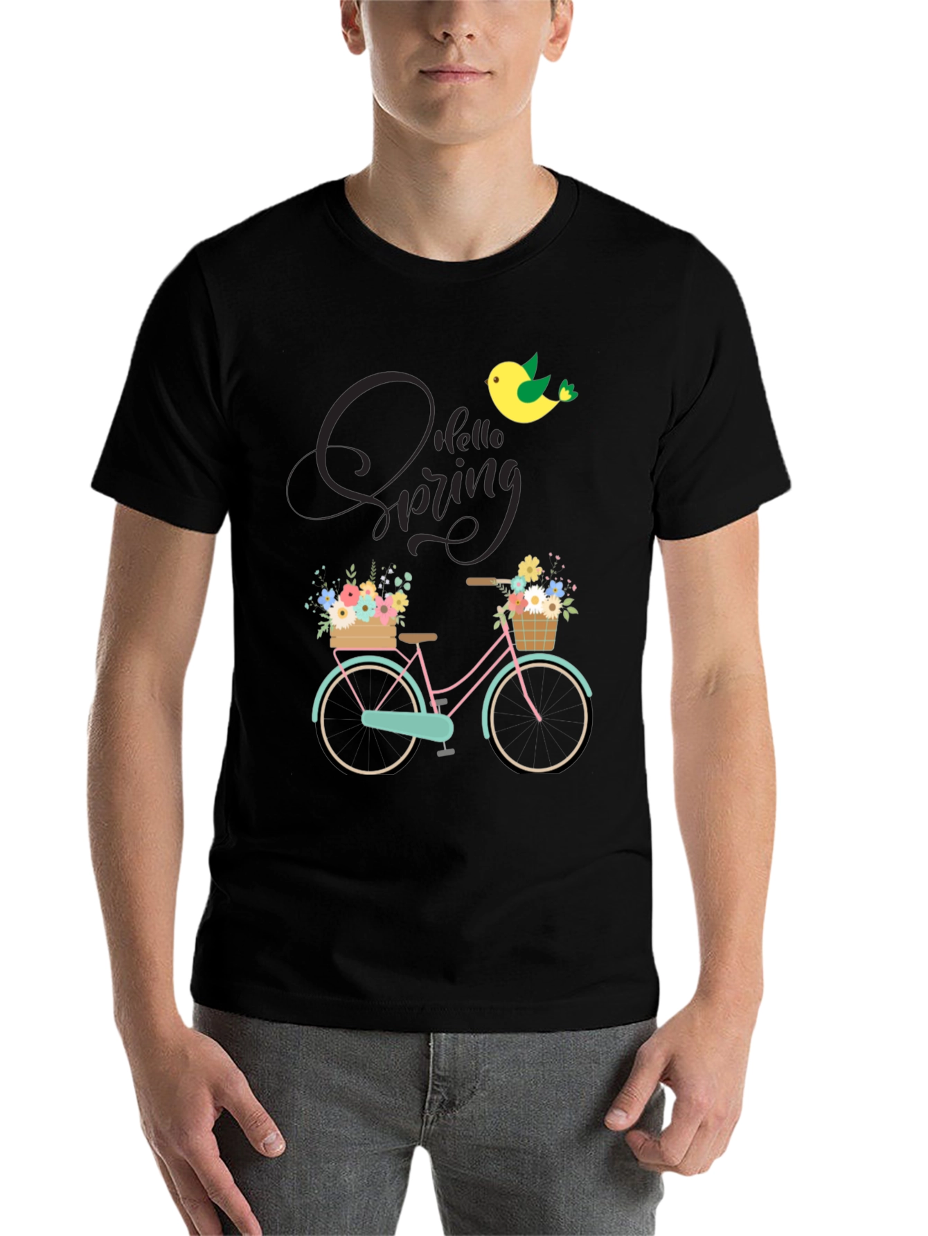 Black Spring Bicycle Graphic T-Shirt view 7