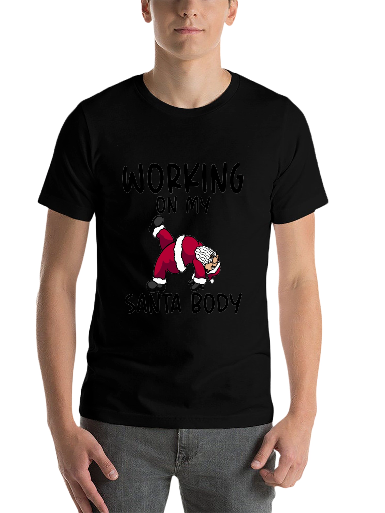 Black Funny Santa Workout T-Shirt view 7