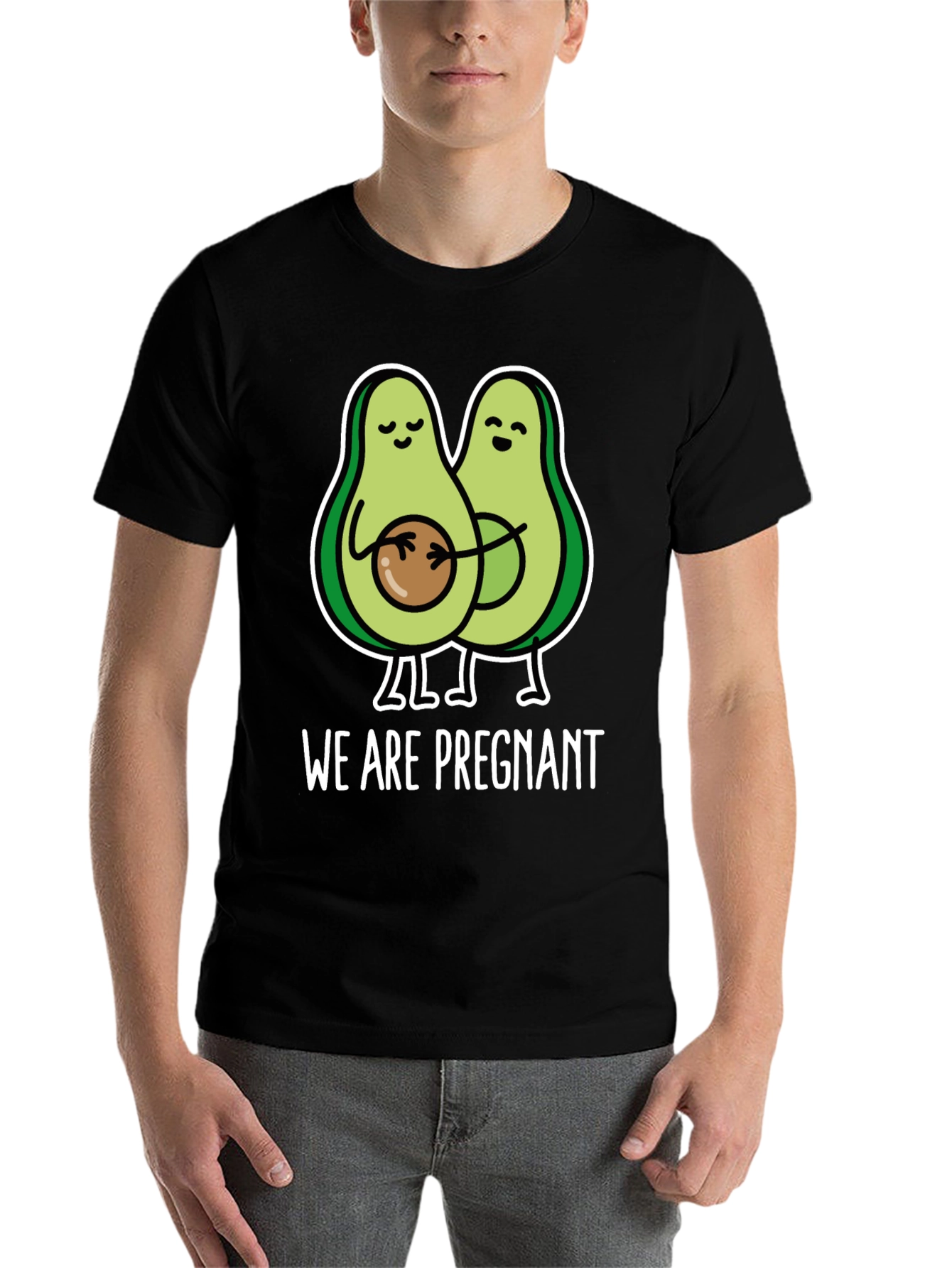 Black Funny We Are Pregnant Avocado Matching Couple T-Shirt view 7