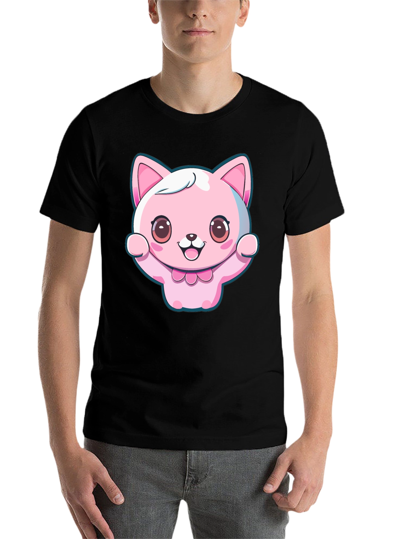 Black Kawaii Cat Graphic Tee - Cute Cartoon Style view 7