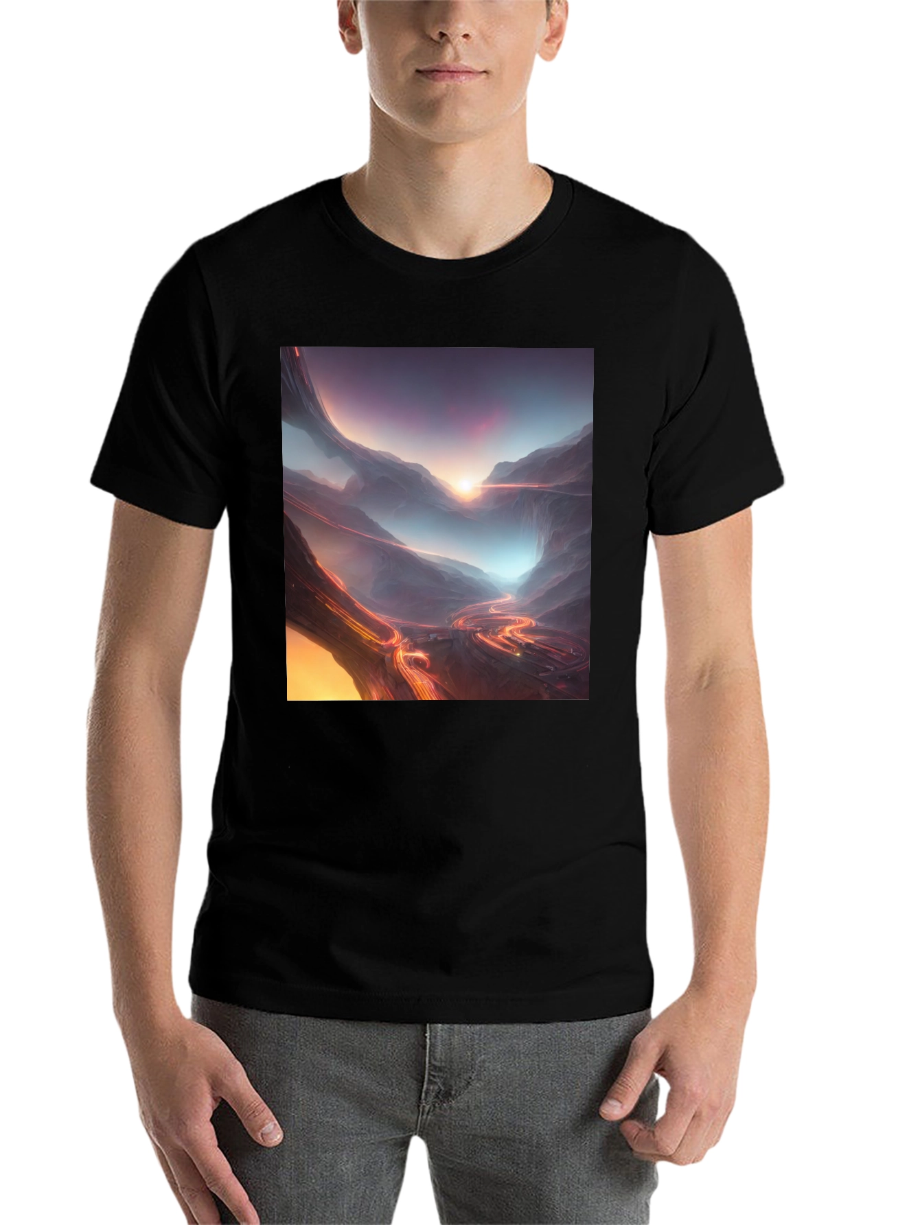 Black Sci-Fi Mountain Graphic Tee - Black Cotton view 7