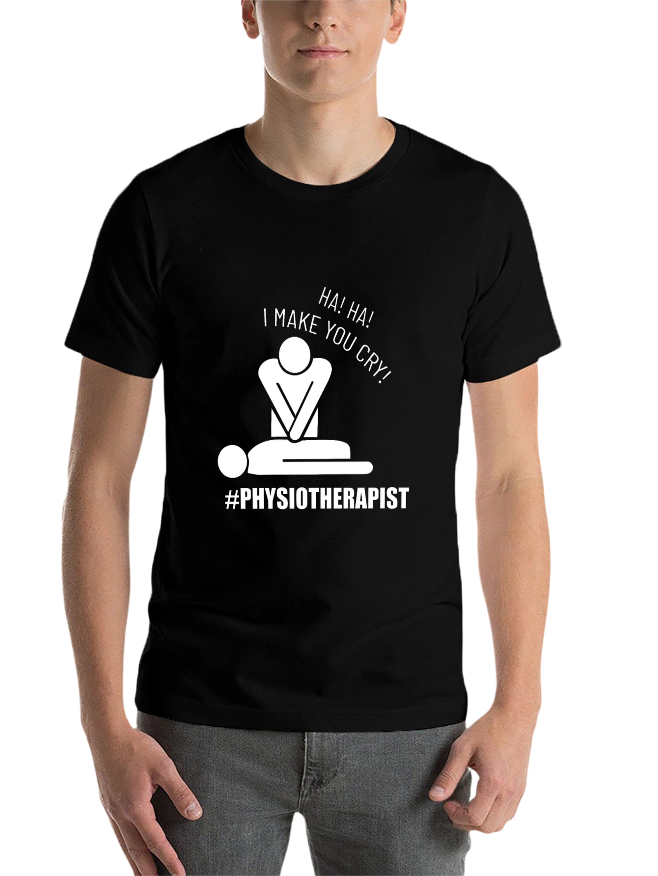 Black Humorous Physiotherapist T-Shirt: I Make You Cry! view 7