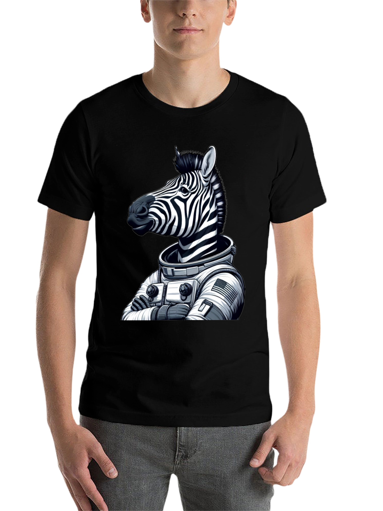 Black Zebra Astronaut Black T-Shirt view 7