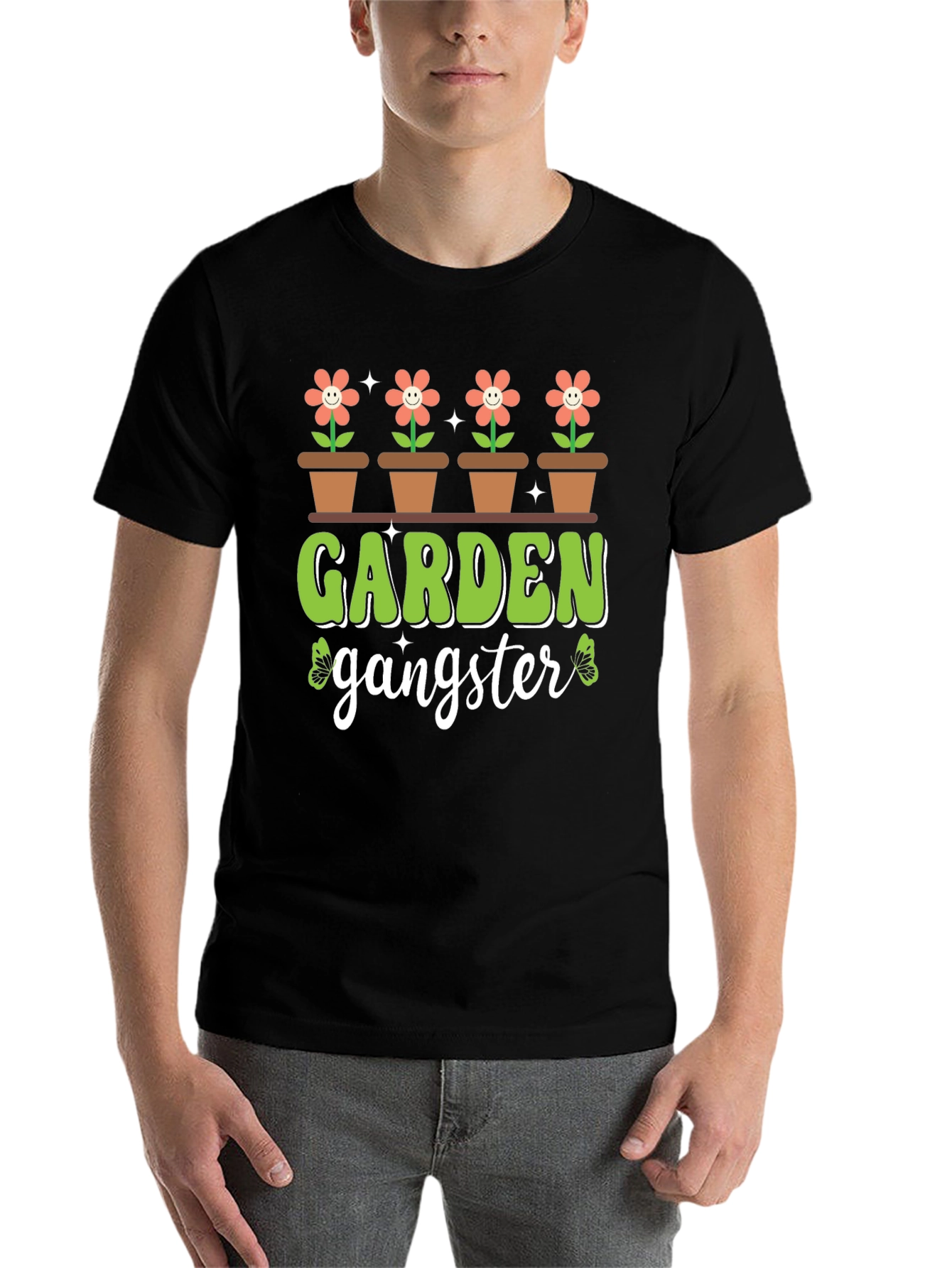Black Garden Gangster T-Shirt - Floral Design view 7