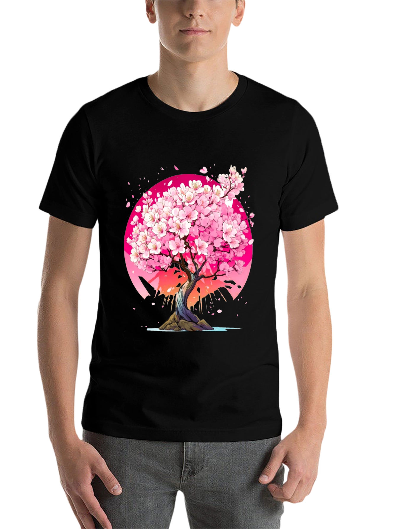 Black Cherry Blossom Tree Graphic Tee - Black view 7