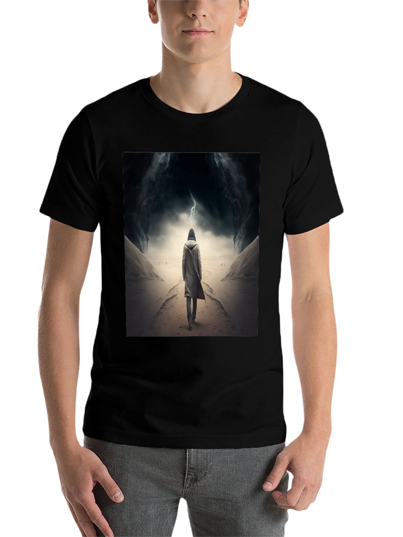 Black Hooded Figure Lightning Black T-Shirt view 7