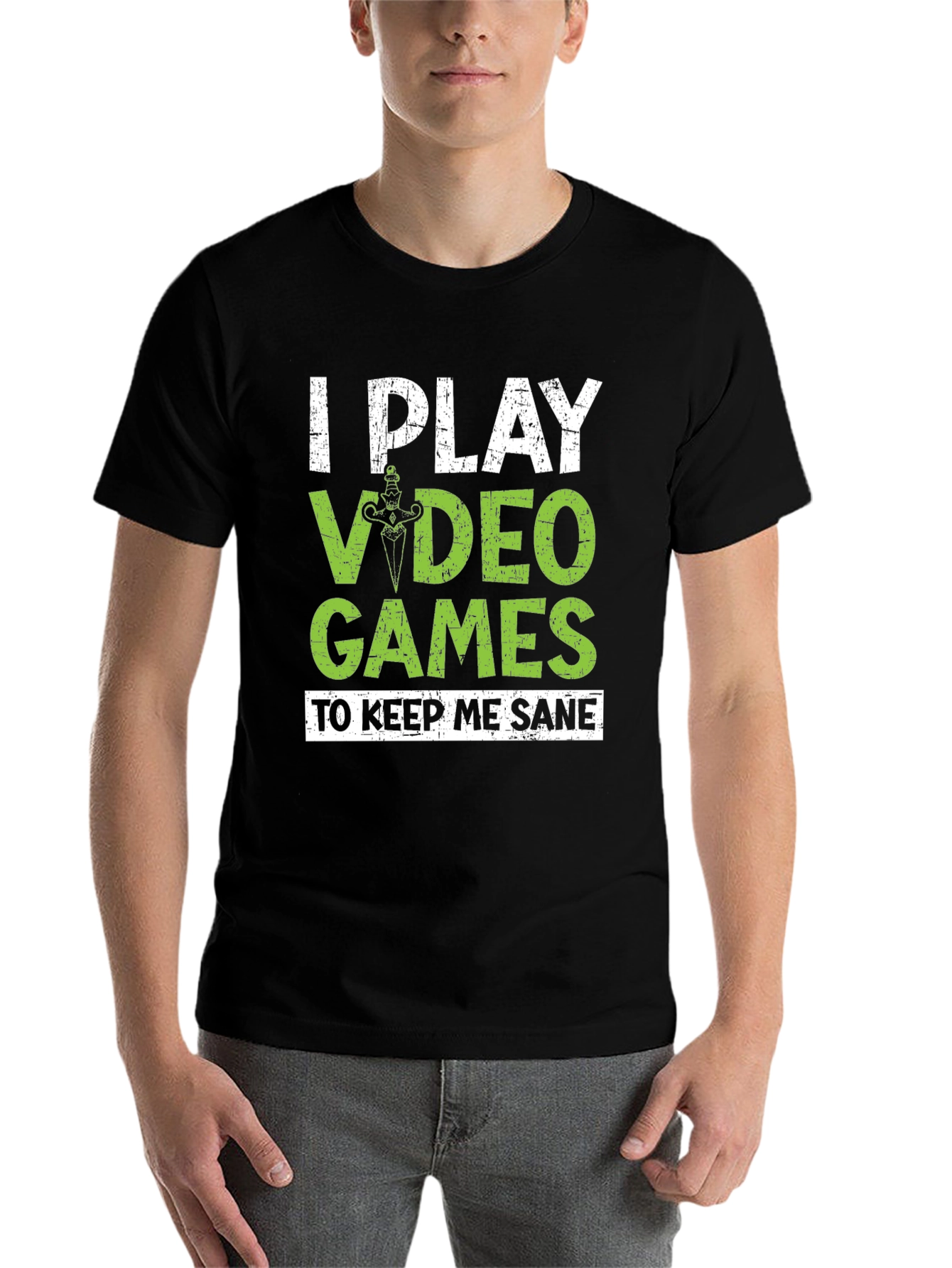 Black Gamer T-Shirt - I Play Video Games To Keep Me Sane Tee view 7