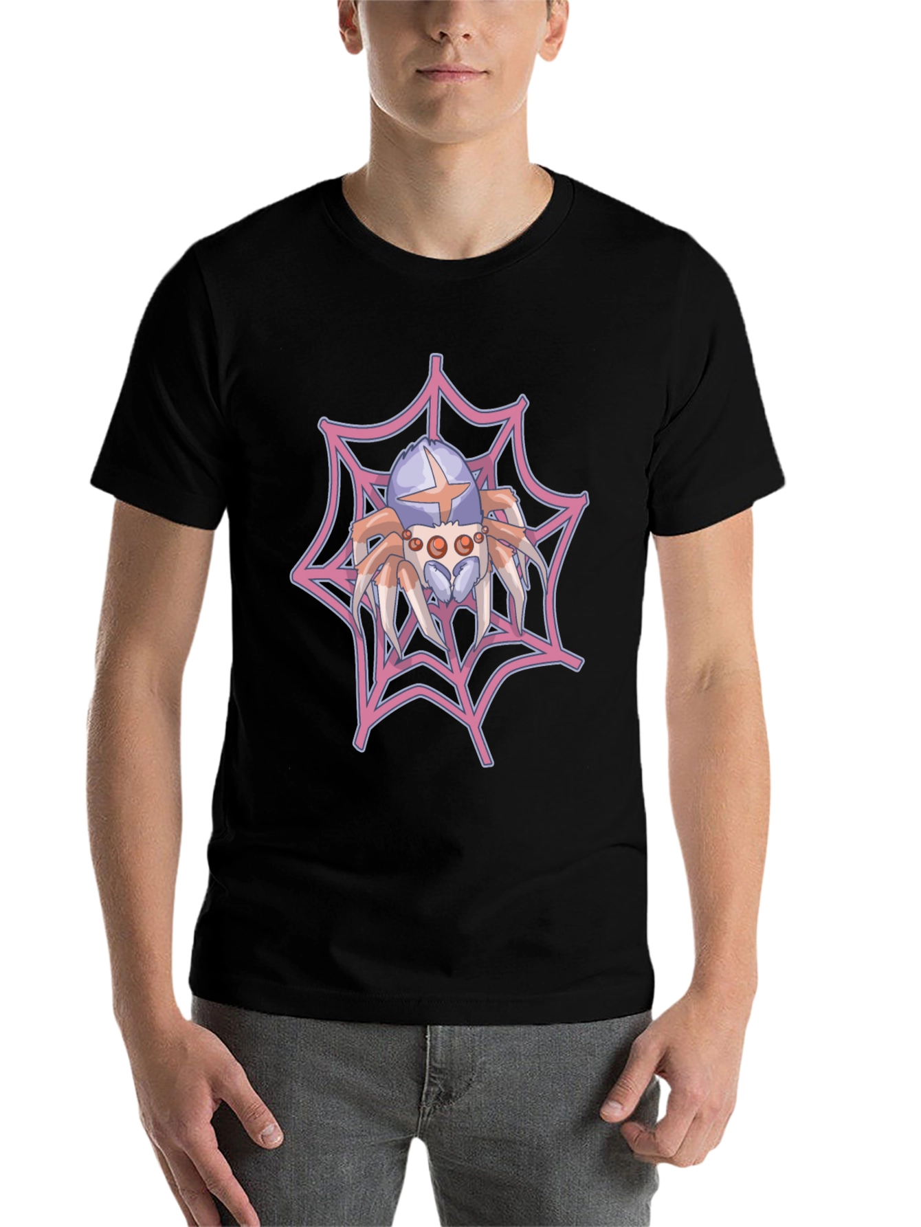 Black Spider Web Graphic Tee - Novelty Print Shirt view 7