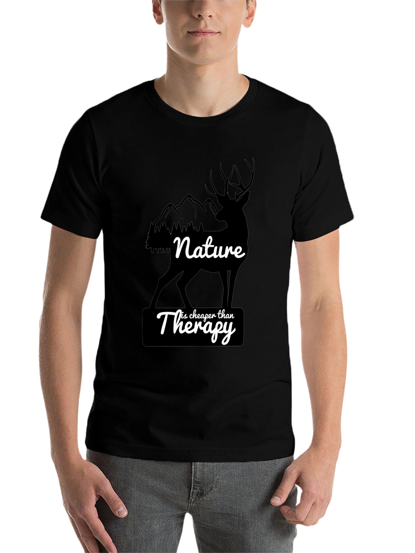 Black Nature is Cheaper Than Therapy Graphic Tee view 7