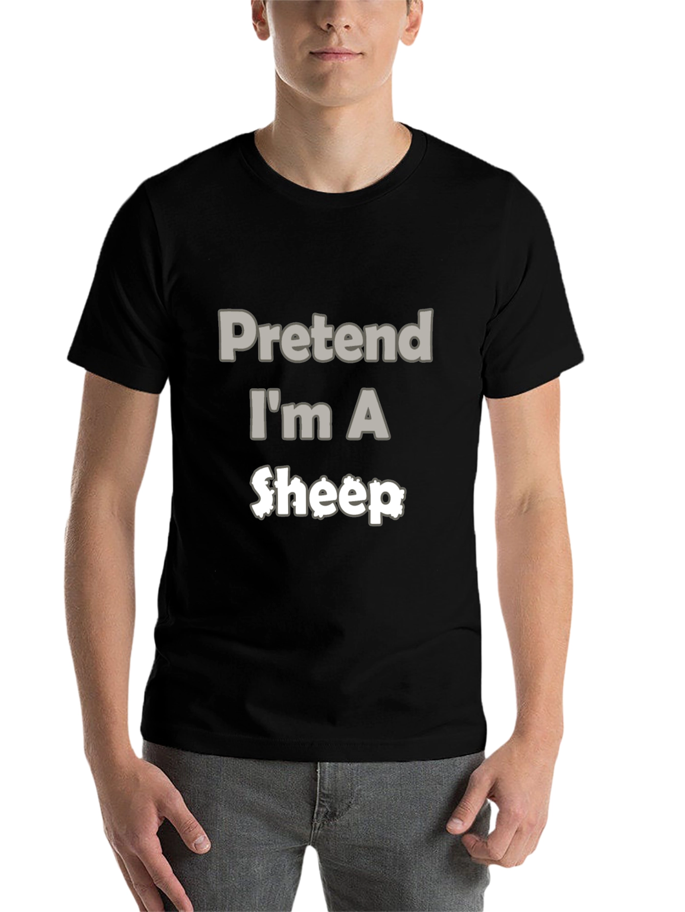 Black Pretend I'm A Sheep Black T-Shirt view 7