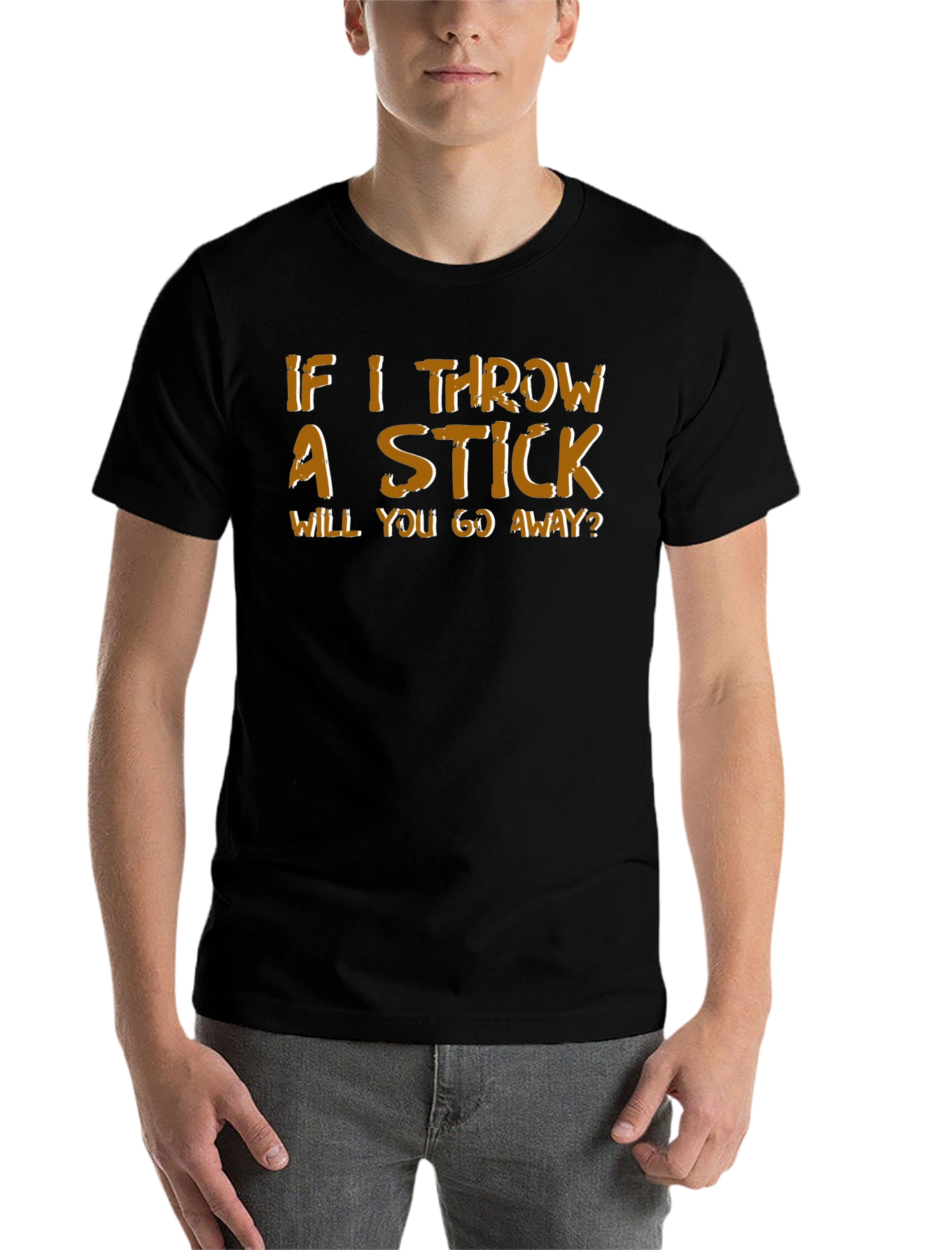 Black Humorous 'If I Throw a Stick' Graphic Tee view 7