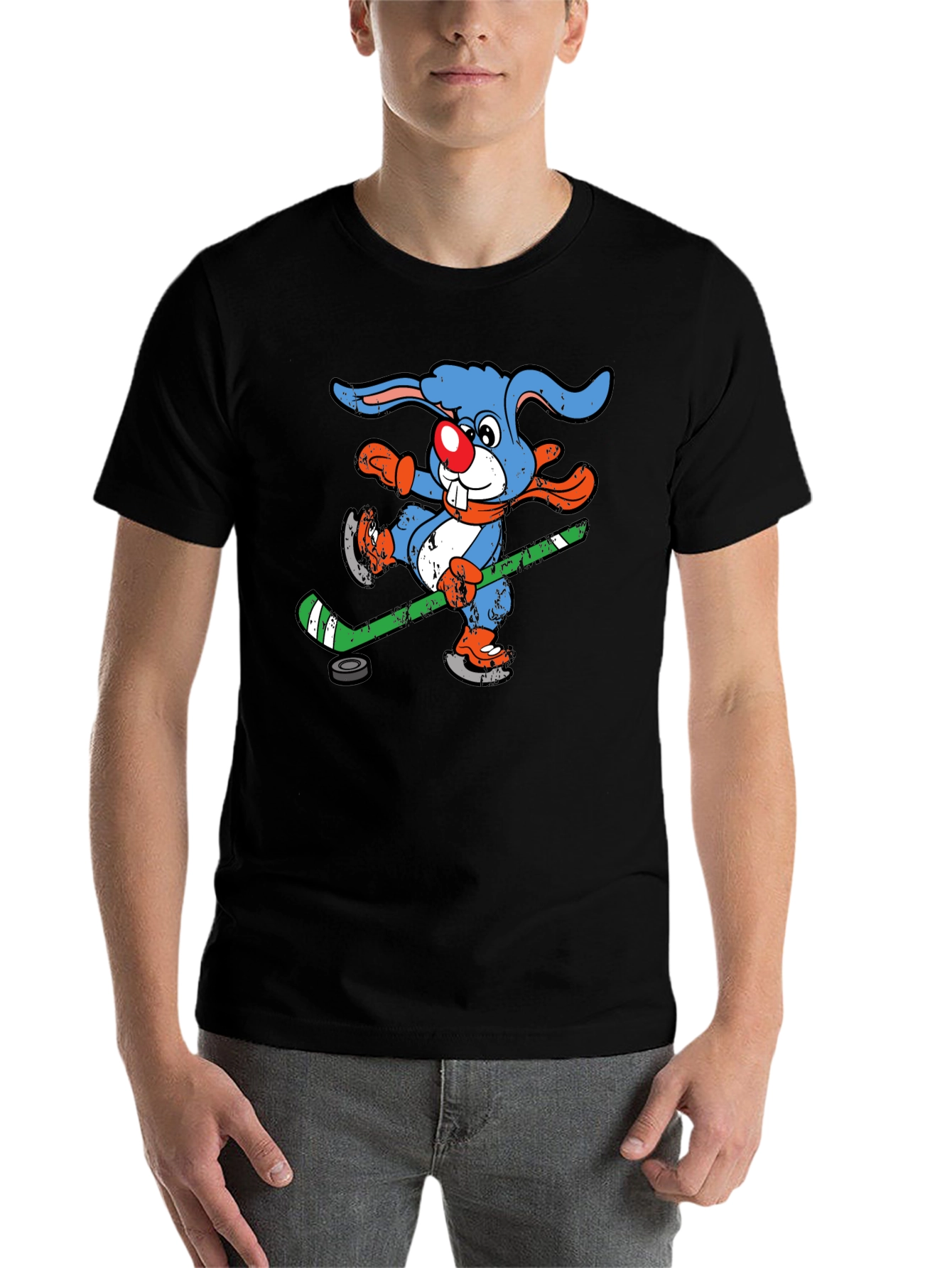 Black Funny Hockey Bunny T-Shirt view 7