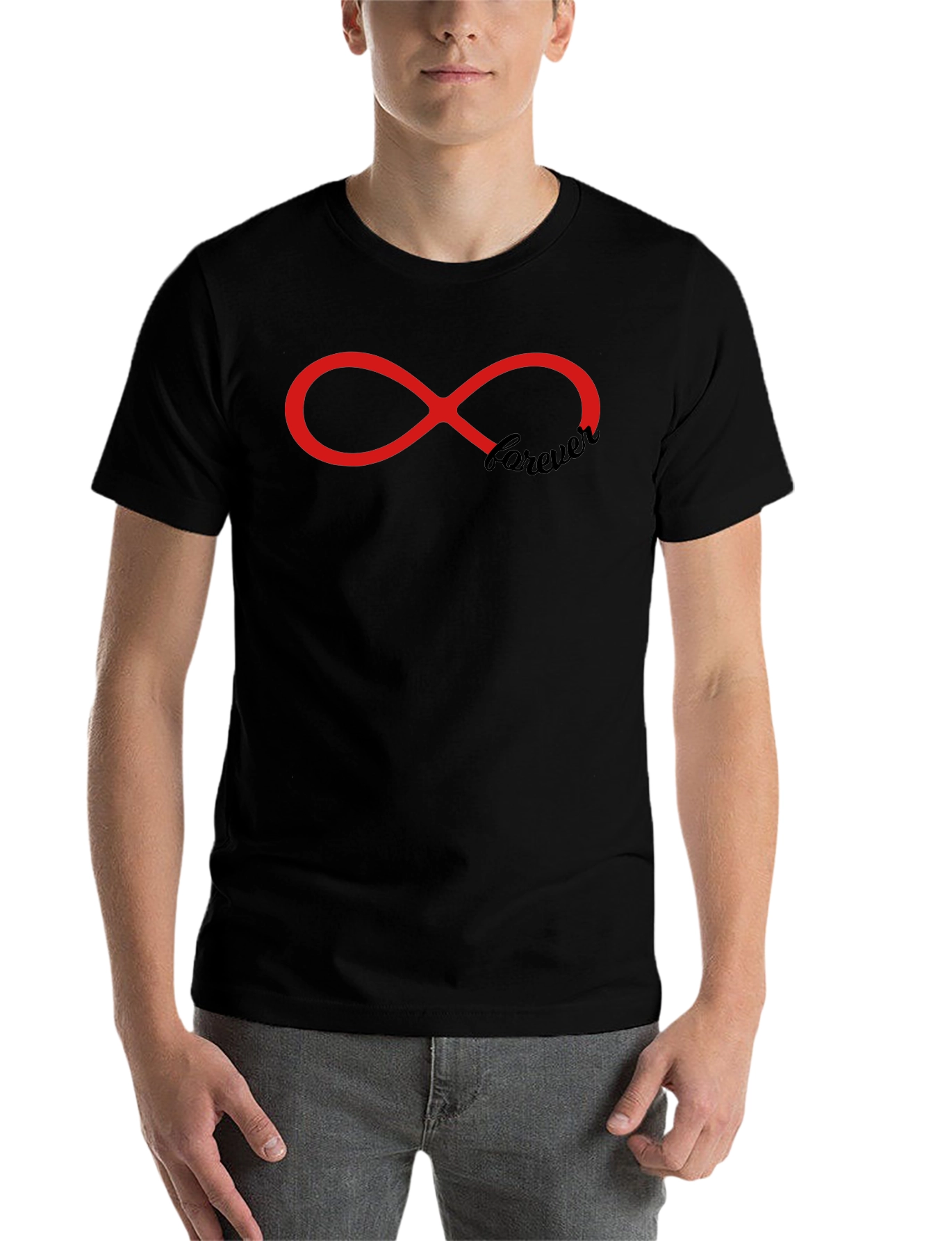 Black Forever Infinity Symbol Graphic Print T-Shirt - Unisex view 7