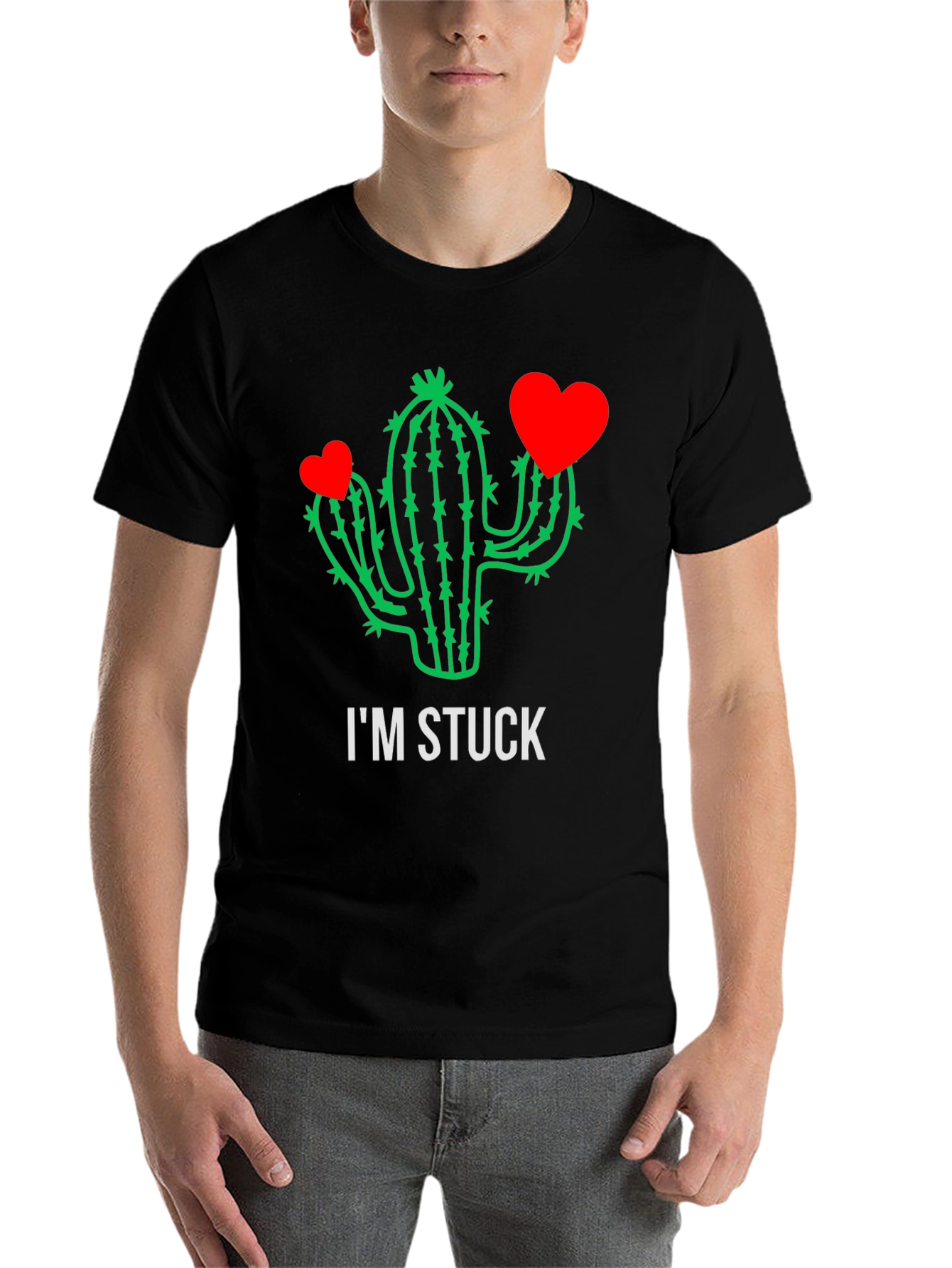 Black I'm Stuck Cactus T-Shirt - Funny Graphic Tee view 7