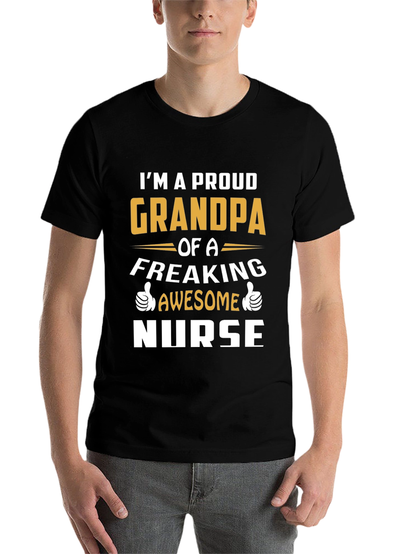 Black Proud Grandpa of an Awesome Nurse T-Shirt view 7