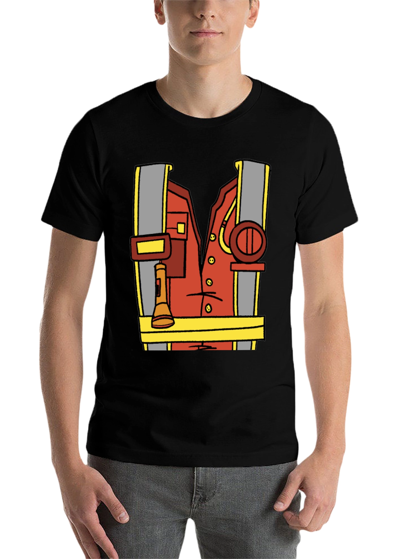 Black Cartoon Firefighter Costume Tee view 7