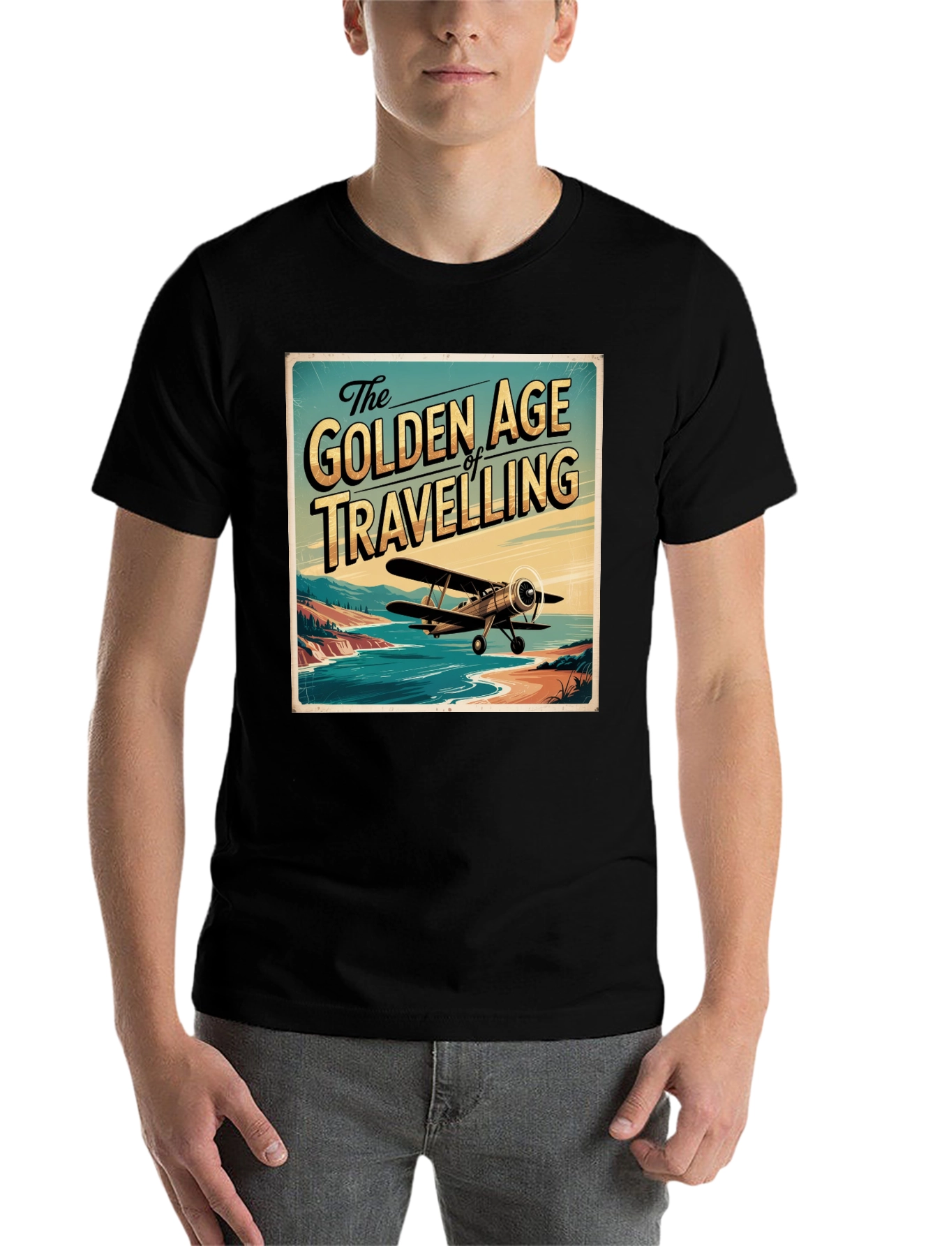 Black Golden Age of Travelling Graphic Tee view 7