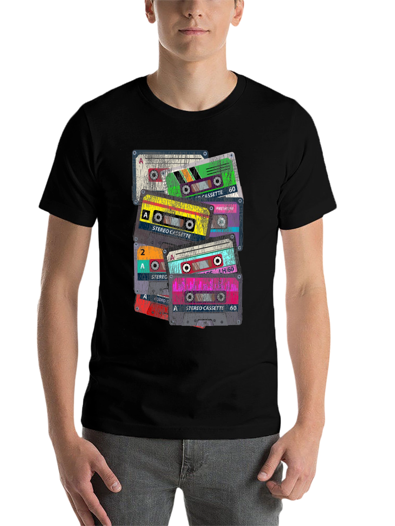 Black Retro Cassette Tape Graphic T-Shirt view 7