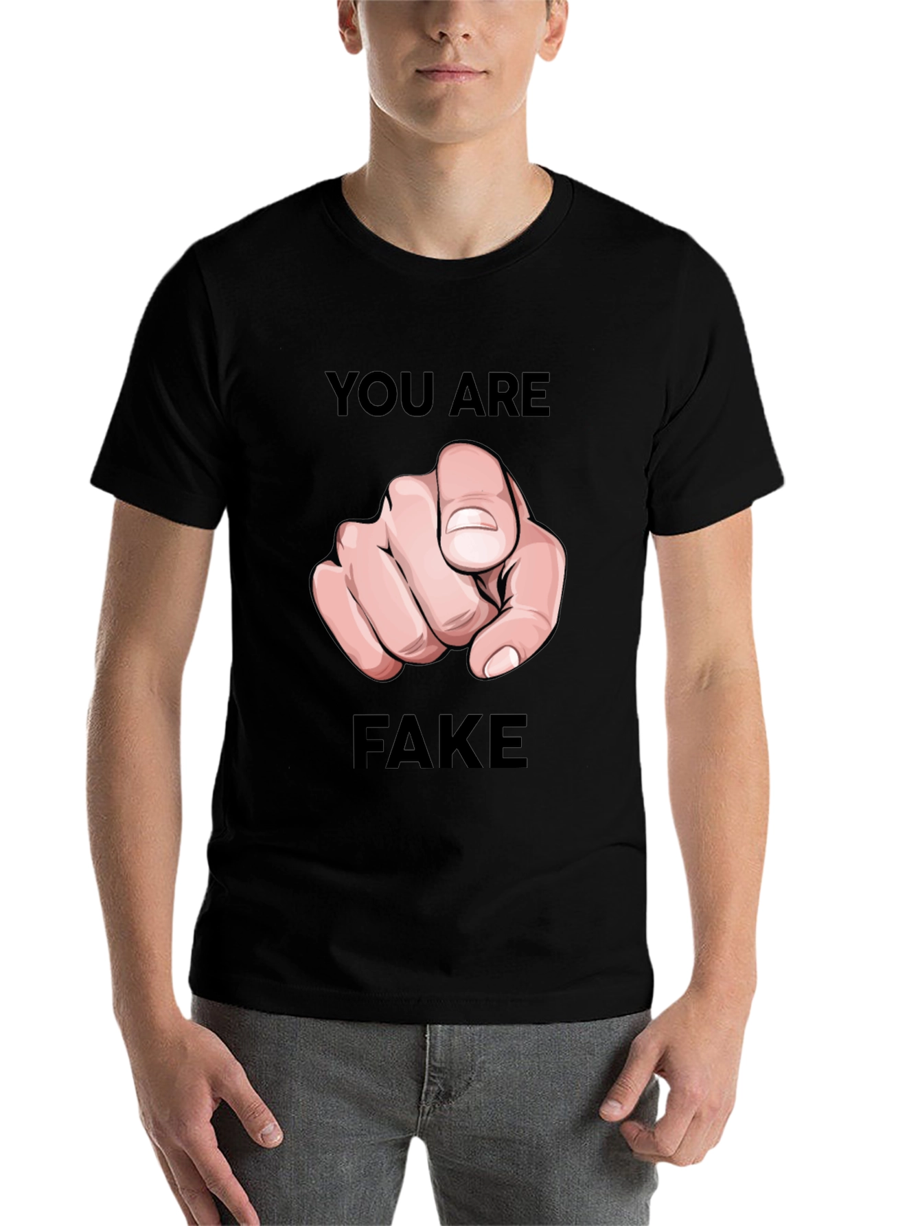Black You Are Fake T-Shirt - Pointing Finger Design view 7