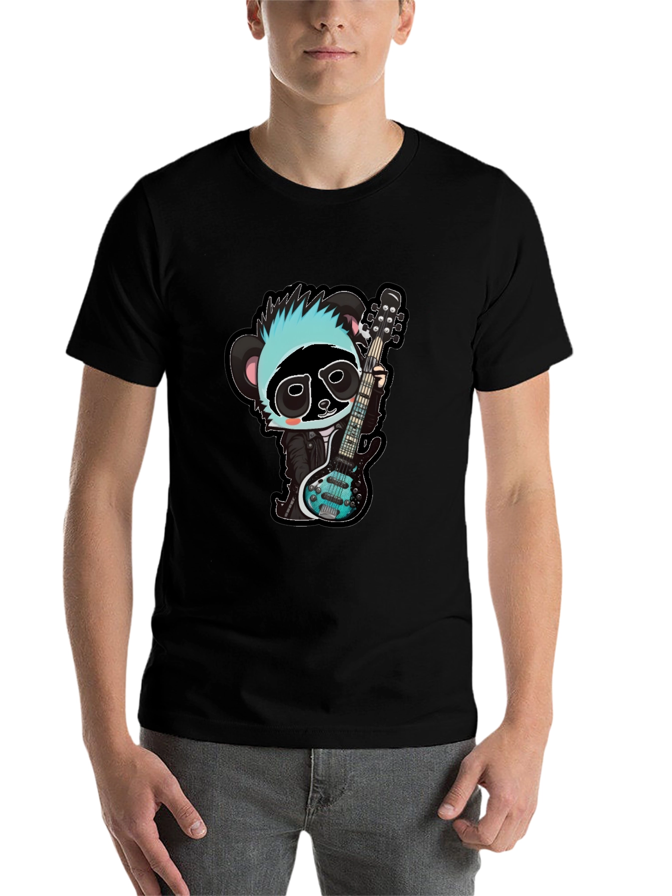 Black Rockin' Panda Graphic Tee - Black Unisex T-Shirt view 7