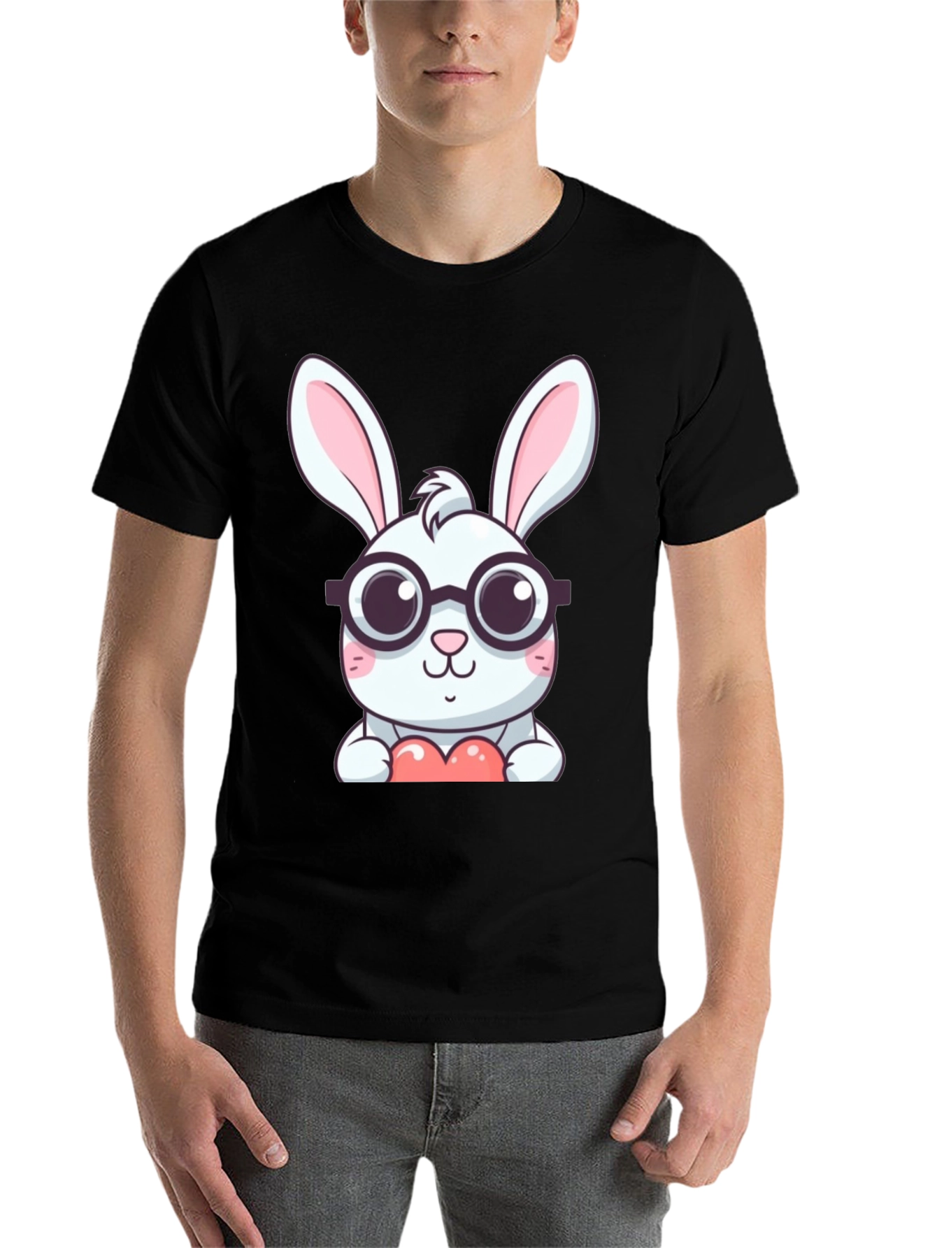 Black Cute Bunny with Glasses Black T-Shirt view 7