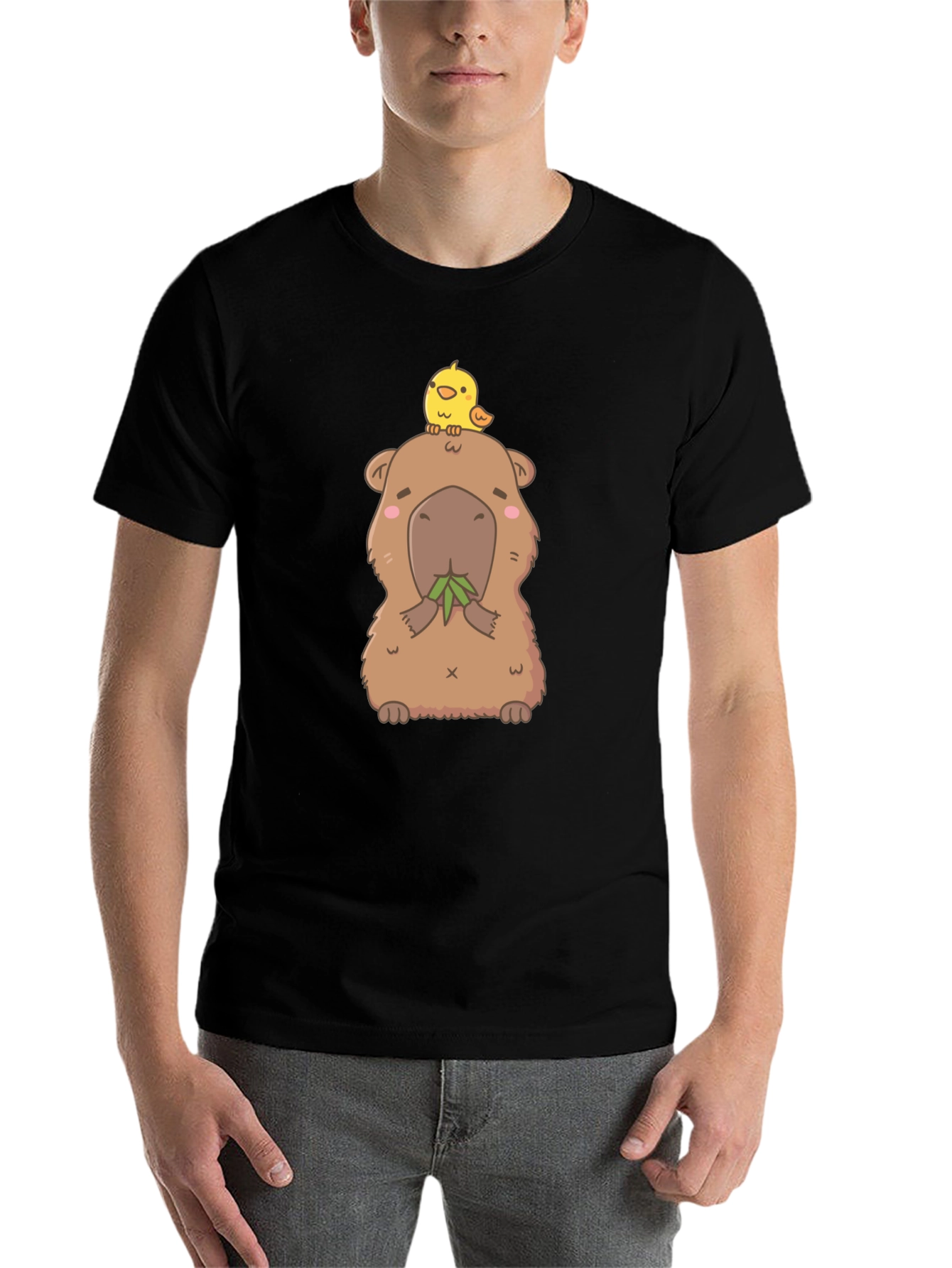Black Cute Capybara & Chick T-Shirt - Unisex Cotton Tee view 7