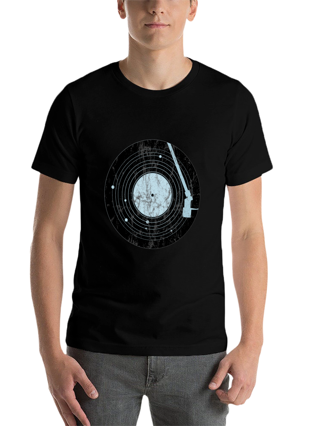 Black Vinyl Record Solar System Men's Tee view 7