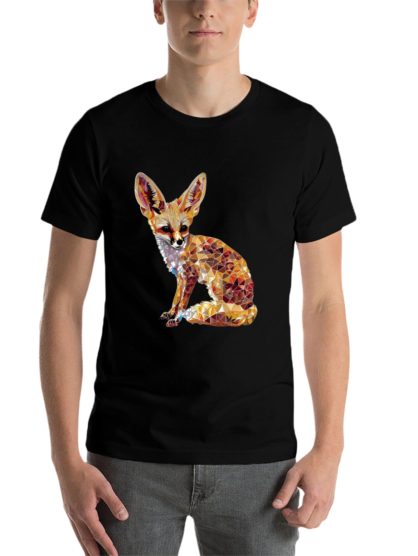Black Geometric Fox Graphic Tee - Unique Animal Design view 7