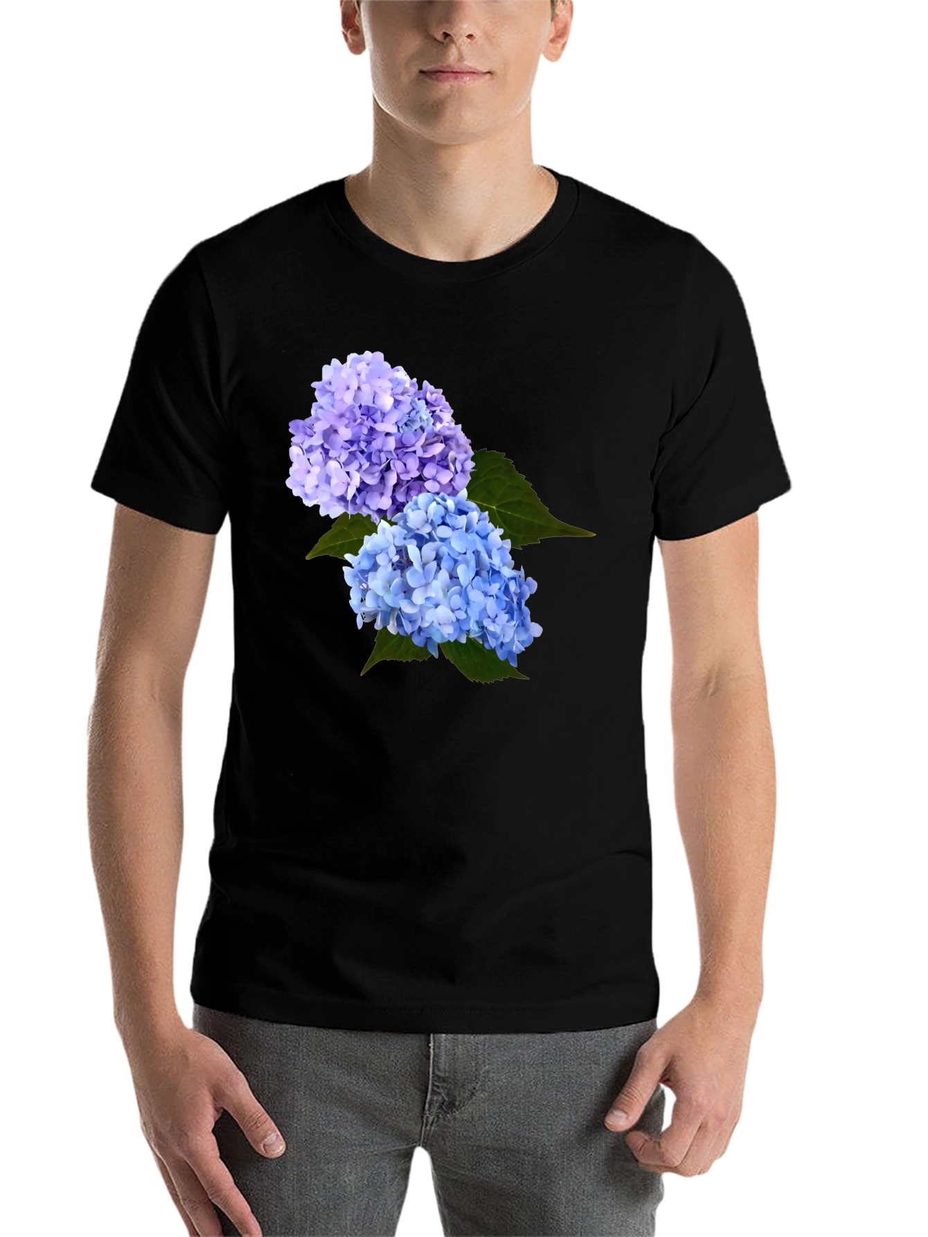 Black Floral Hydrangea T-Shirt - Stylish Mens Tee view 7