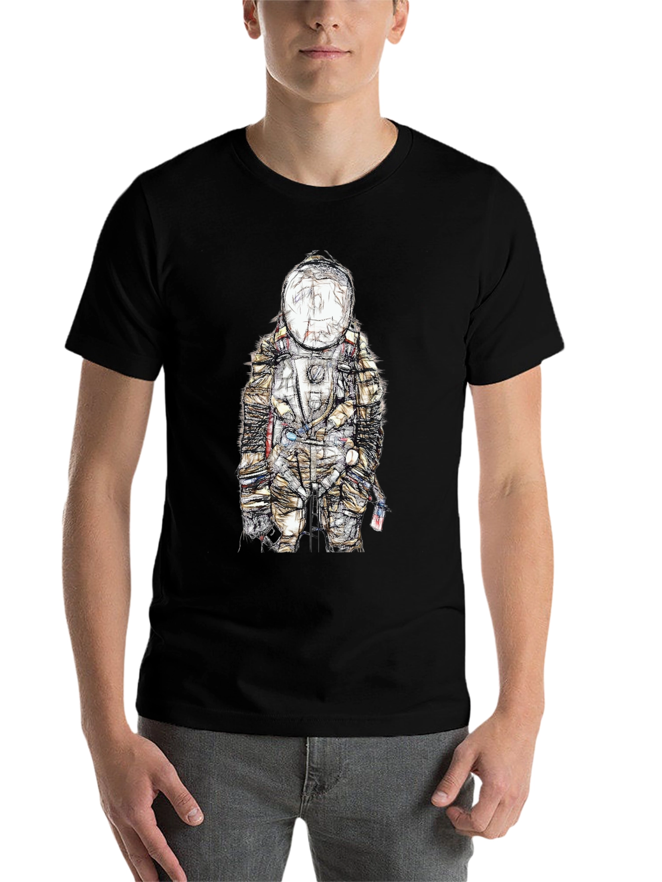 Black Astronaut Sketch Graphic Tee - Black view 7