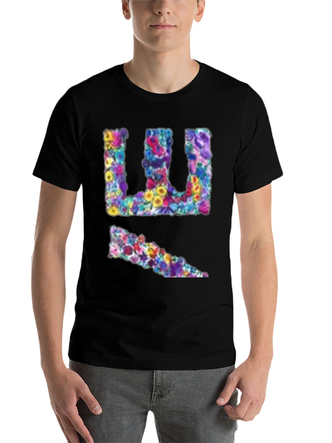 Black Floral Initial T-Shirt - Stylish Custom Tee view 7