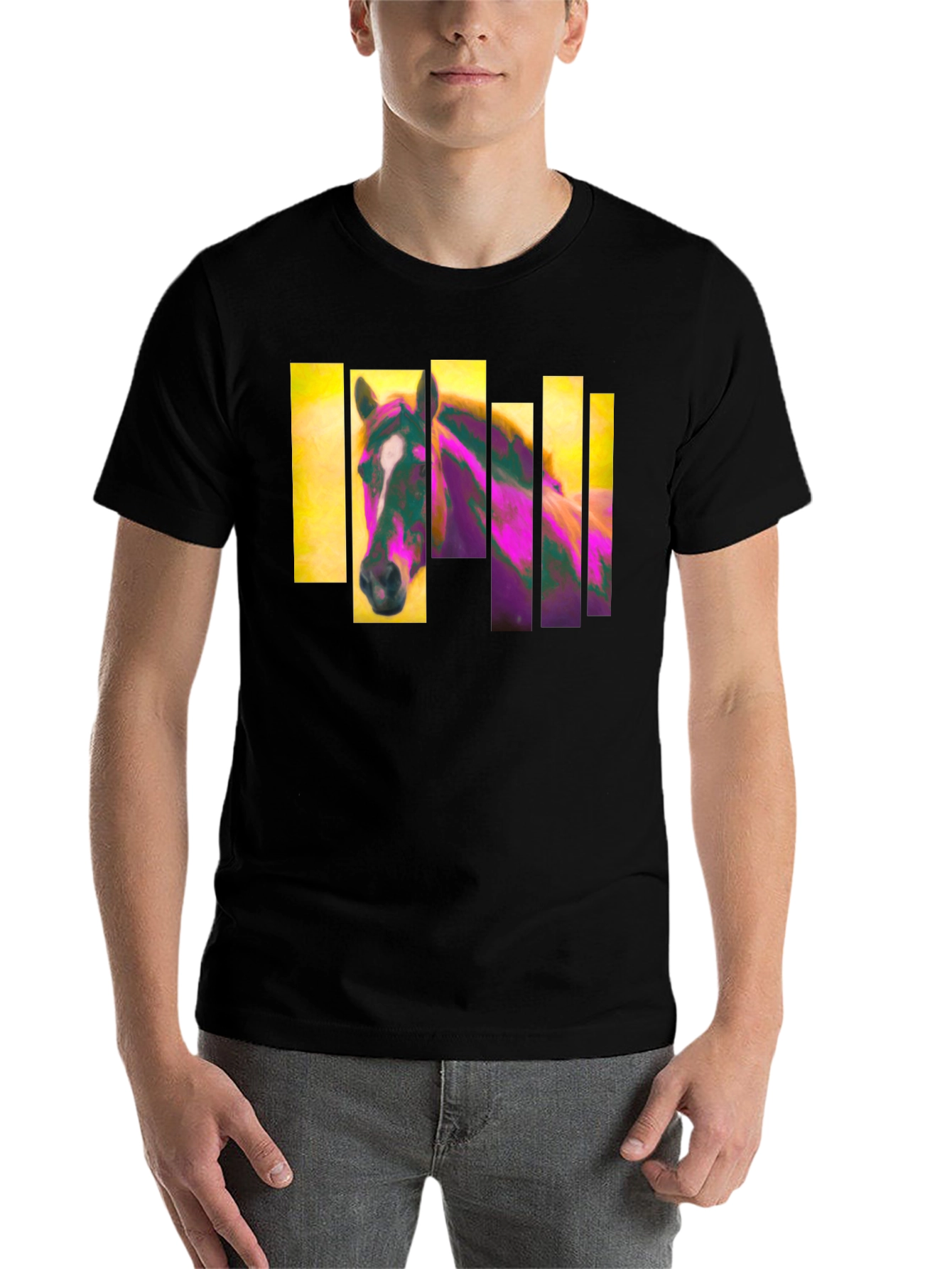 Black Abstract Horse Graphic Black T-Shirt view 7