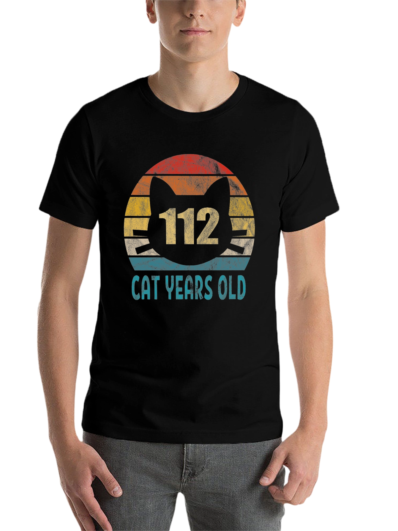 Black 112 Cat Years Old T-Shirt - Funny Vintage Retro Design view 7