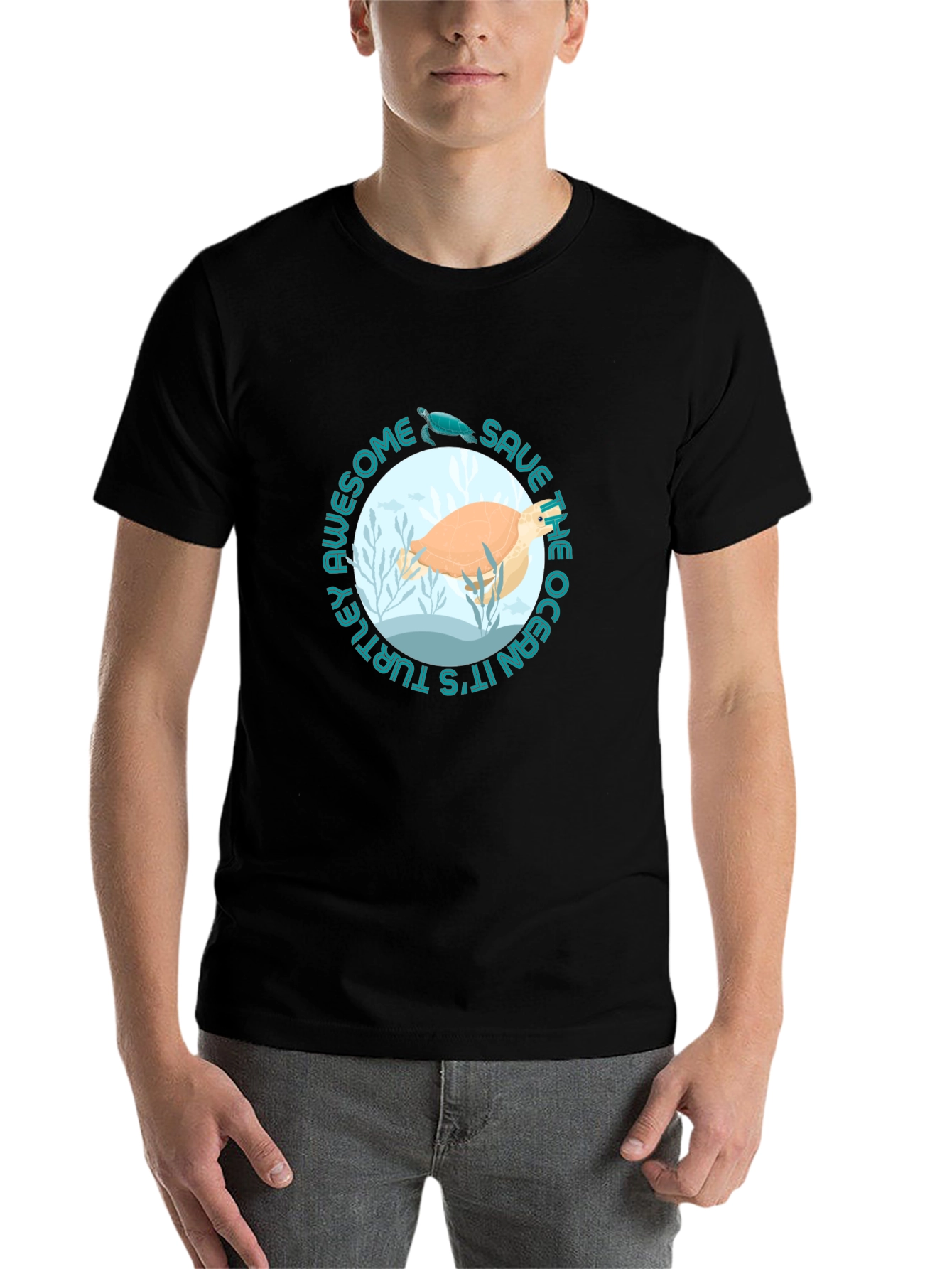 Black Save the Ocean Awesome Turtle Graphic Tee view 7
