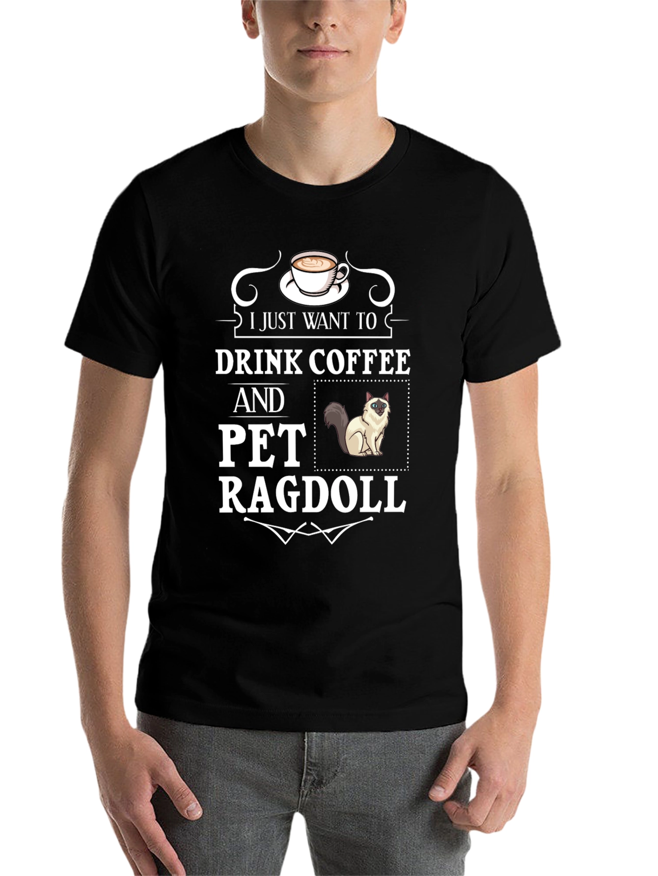 Black Drink Coffee & Pet Ragdoll T-Shirt - Cute Cat Lover Tee view 7