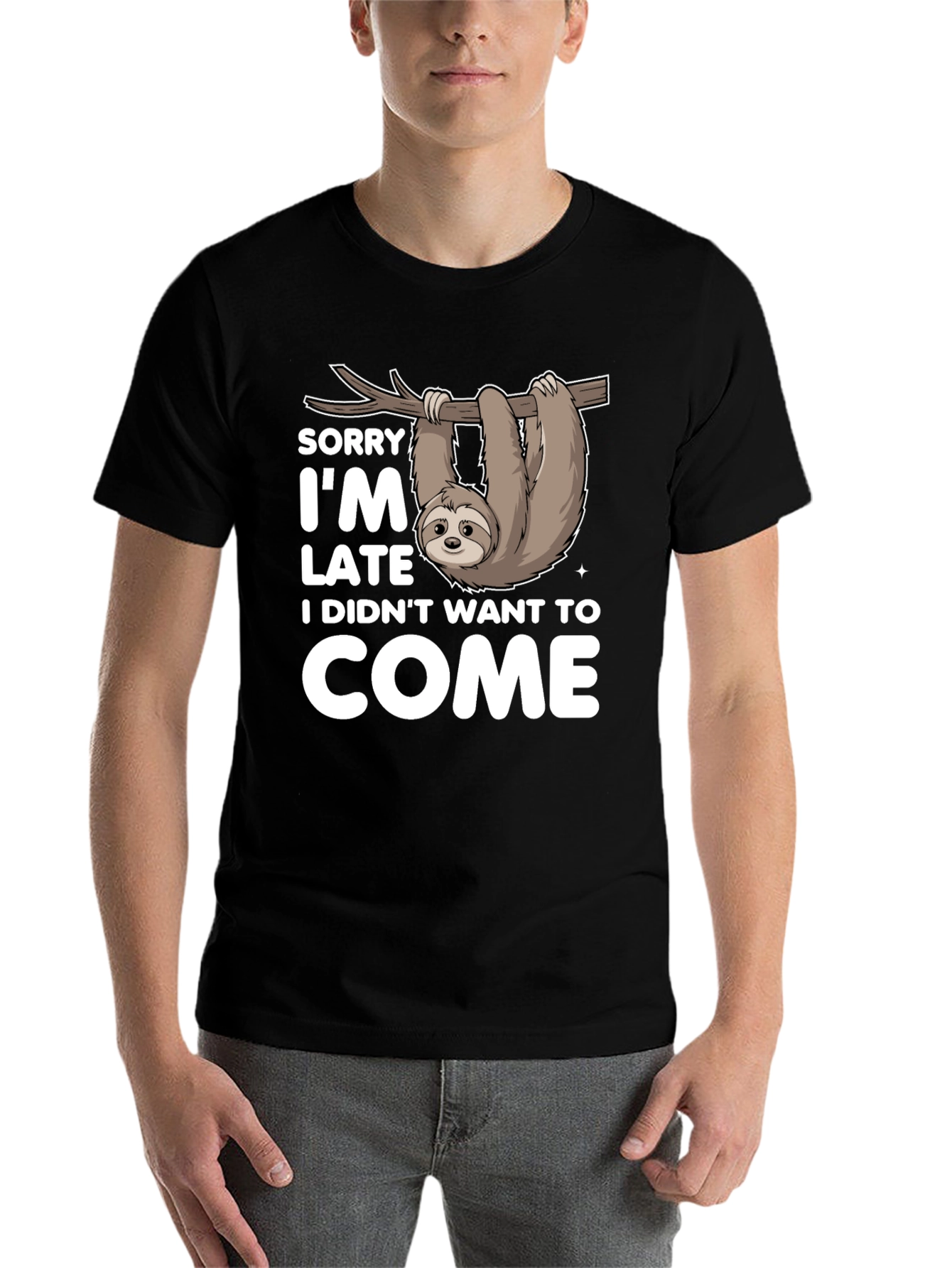 Black Funny Sloth T-Shirt - Sorry I'm Late Tee view 7