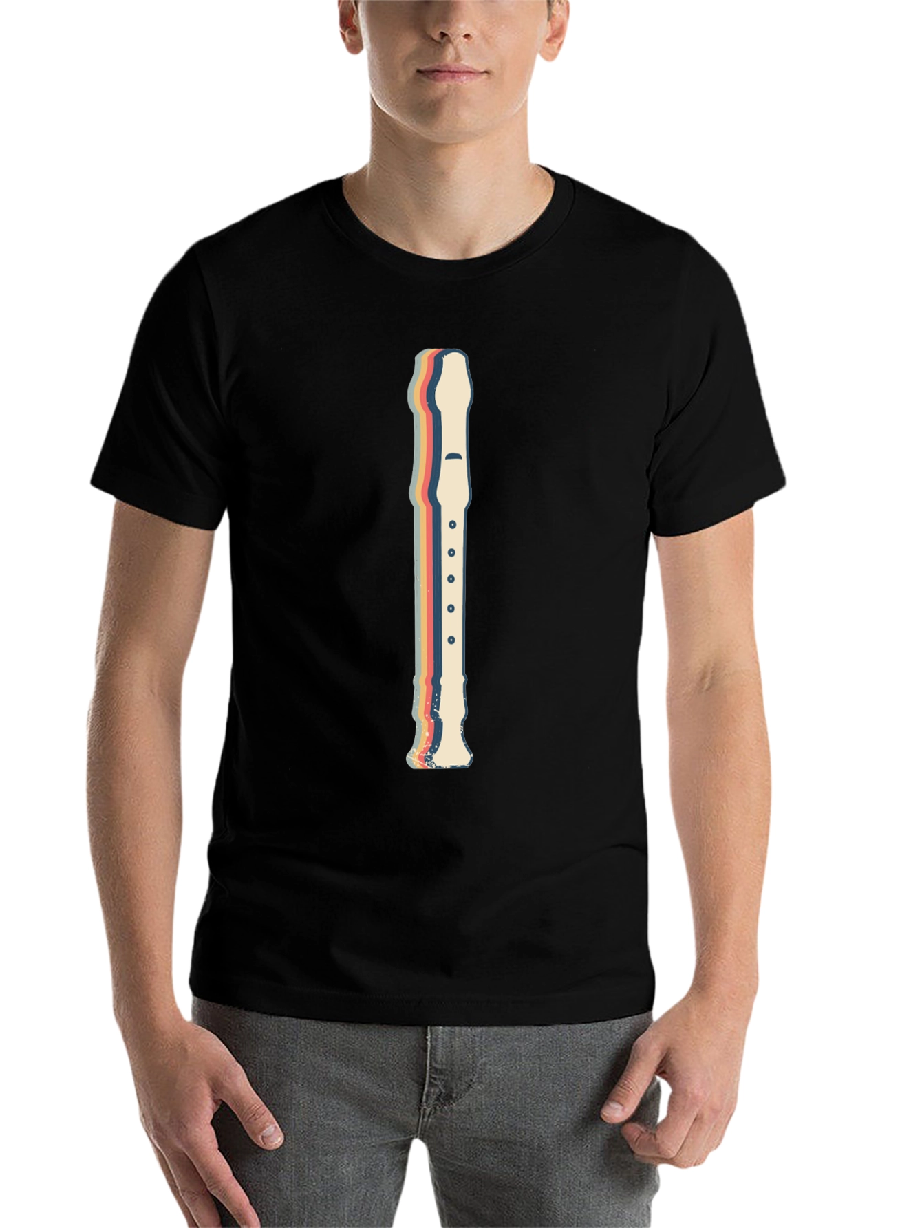 Black Retro Recorder Music T-Shirt - Black view 7