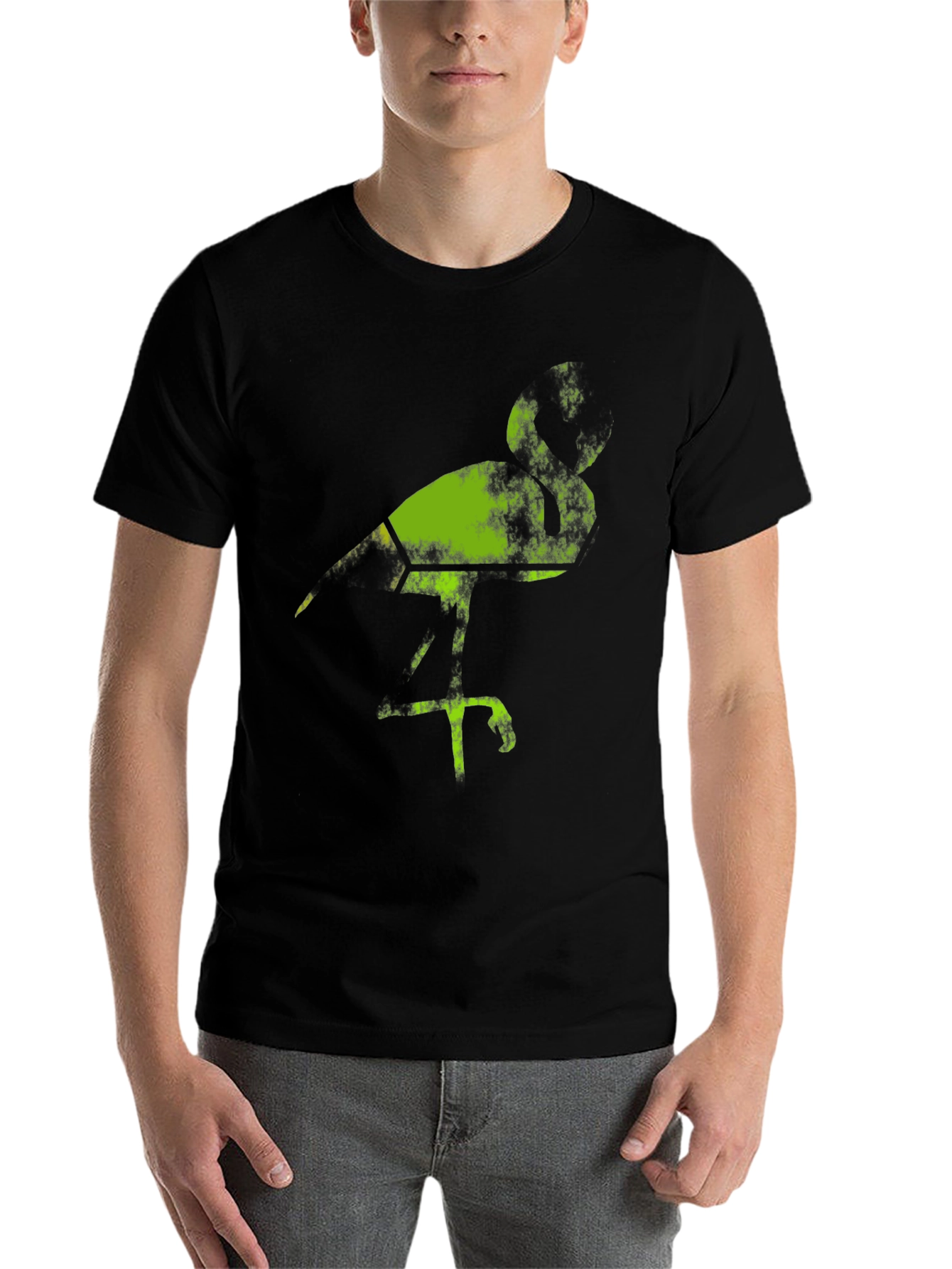 Black Green Bird Graphic Black T-Shirt view 7