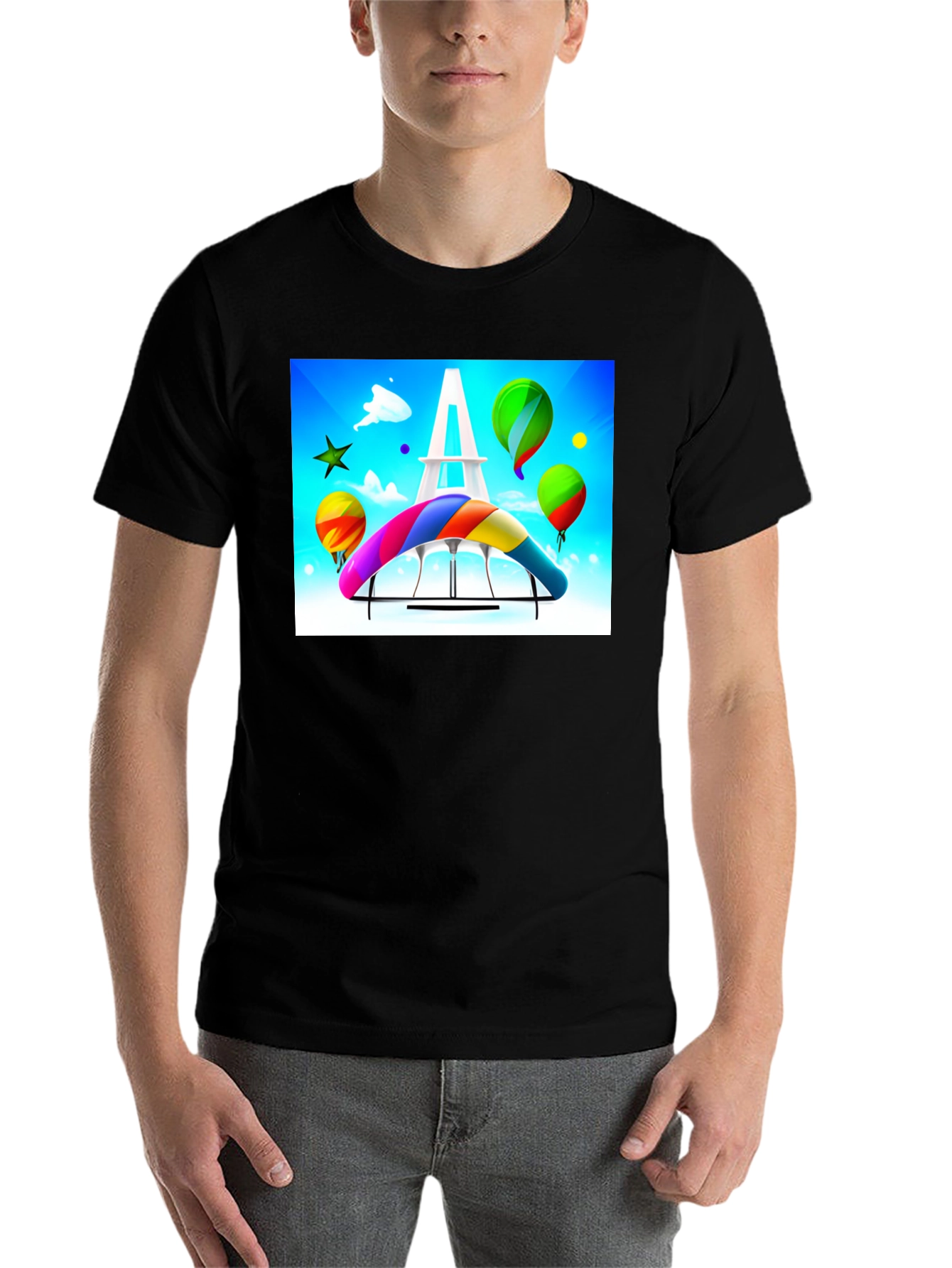 Black Paris Rainbow Hang Gliding T-Shirt view 7